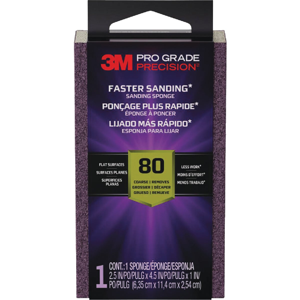 3M Pro Grade Precision 2.5 In. x 4.5 In. x 1 In. 80 Grit Medium Sanding Sponge Image 1