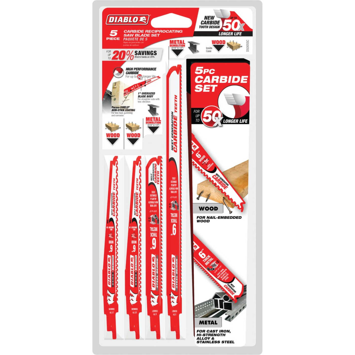 Diablo 5-Piece Carbide Reciprocating Saw Blade Set Image 2