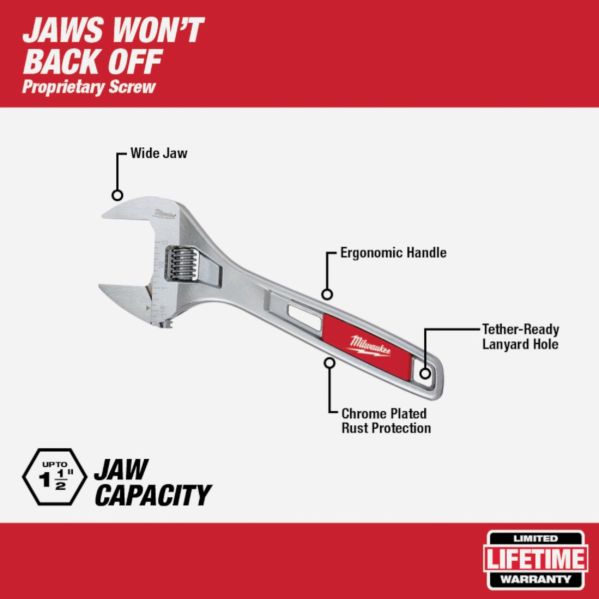Milwaukee 8 In. Wide Jaw Adjustable Wrench Image 2