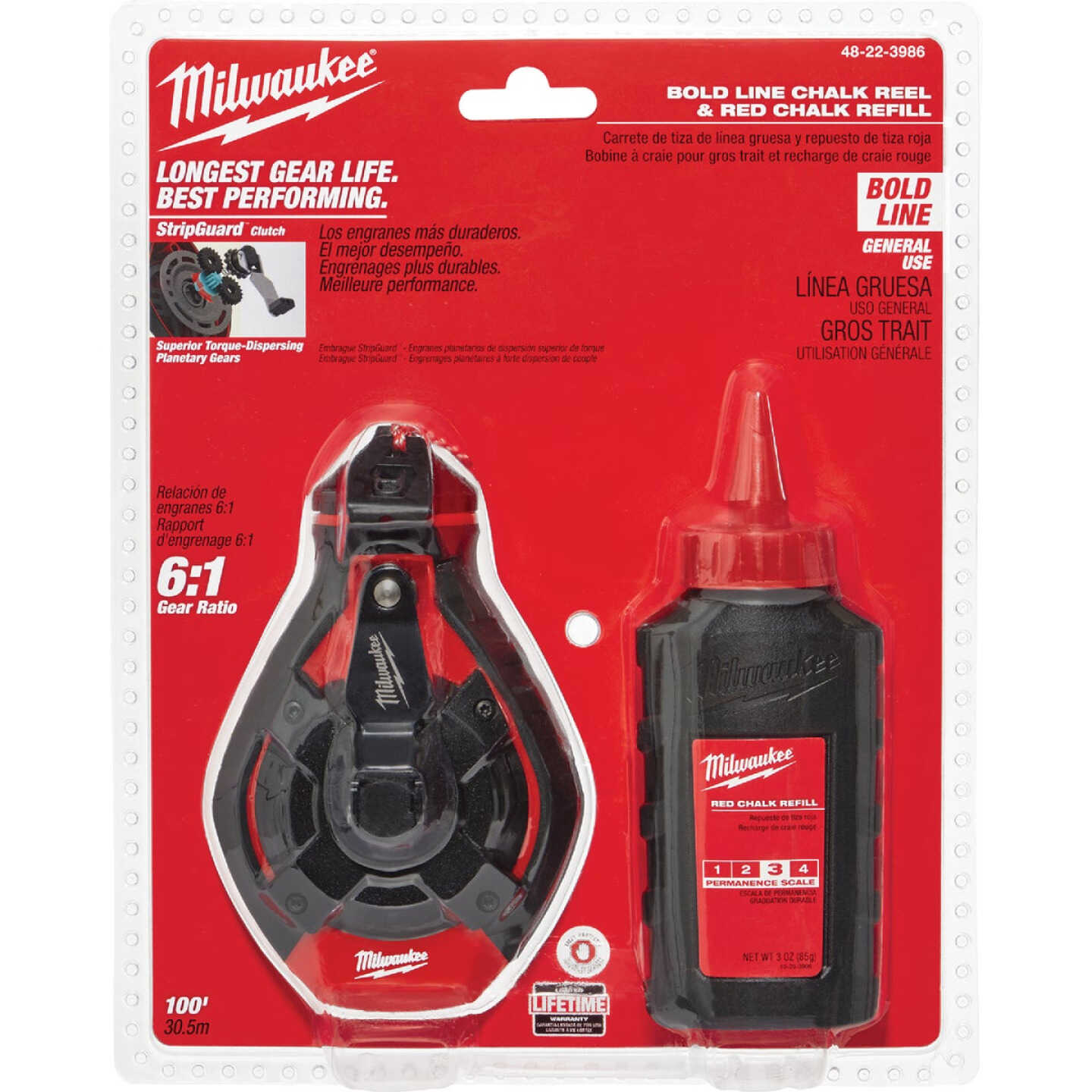 Milwaukee 100 Ft. Bold Chalk Line Reel and Chalk, Red Image 1