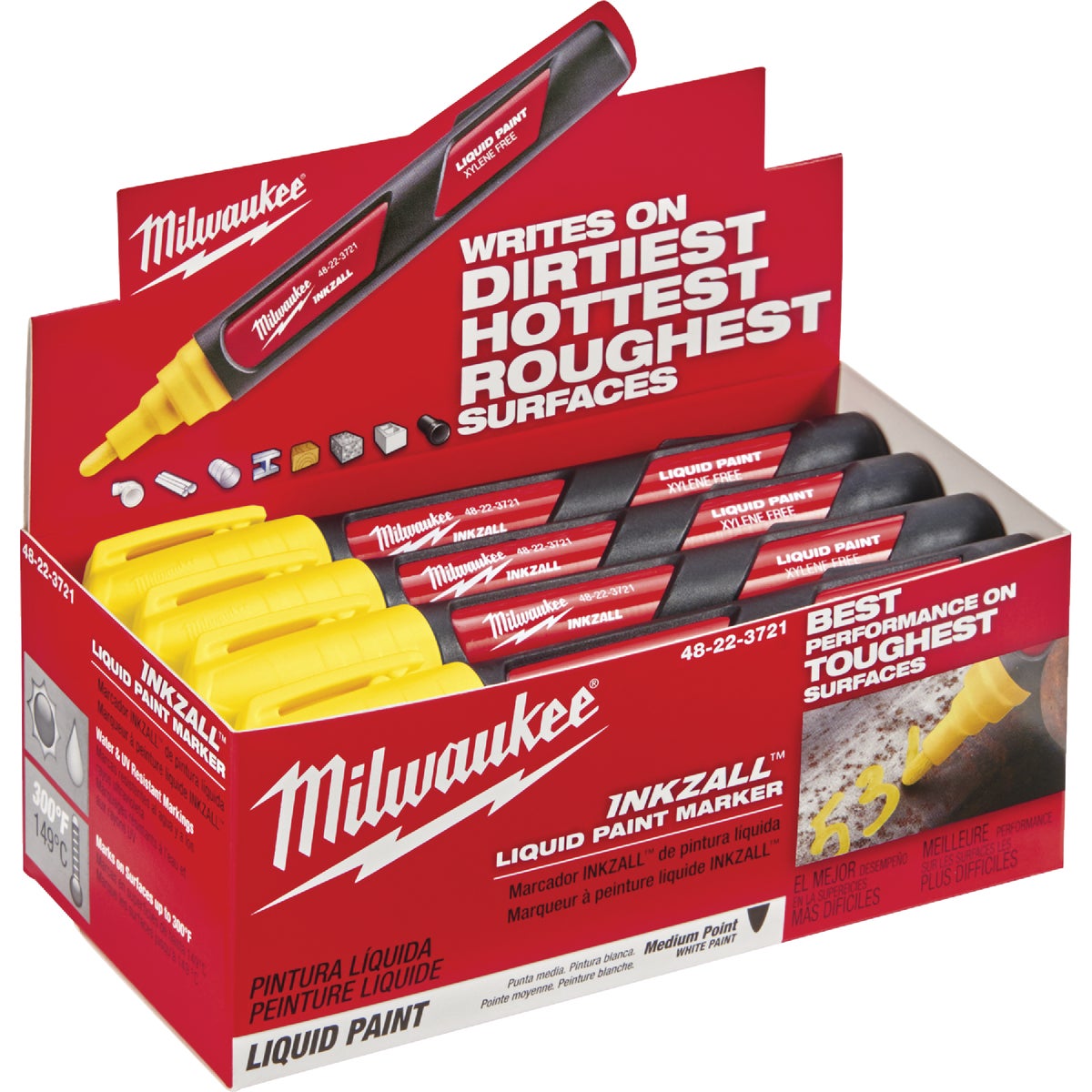 Milwaukee INKZALL Nib Point Yellow Liquid Paint Job Site Marker Image 3