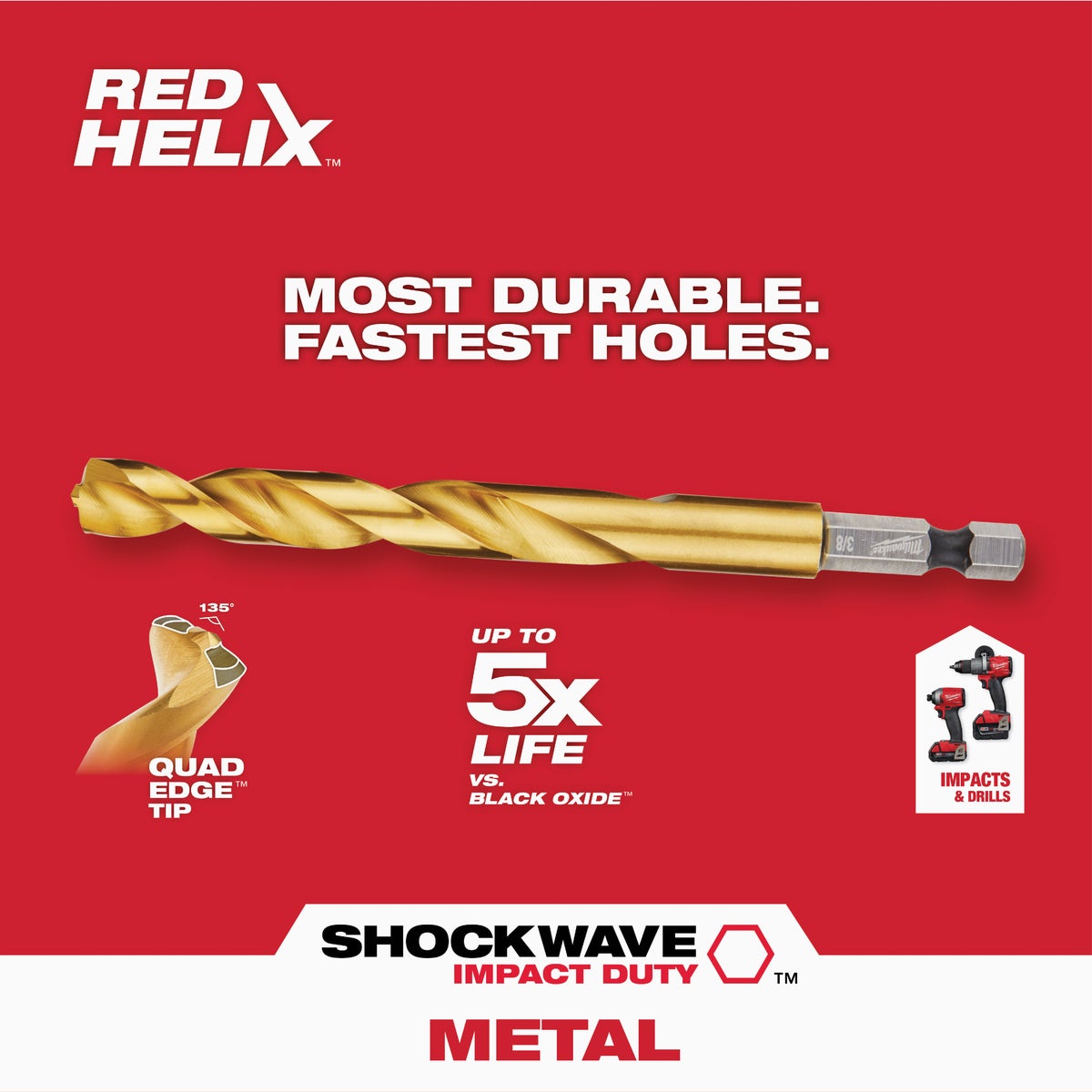 Milwaukee SHOCKWAVE 10-Piece Impact Duty Titanium Hex Shank Drill Bit Set, 1/8 In. thru 3/8 In. Image 3