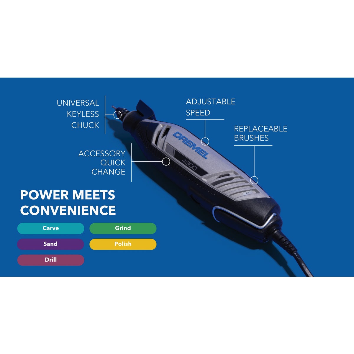 Dremel 4300 Series 1.8-Amp Variable Speed Electric Rotary Tool Kit with (40) Accessories & (5) Attachments Image 3
