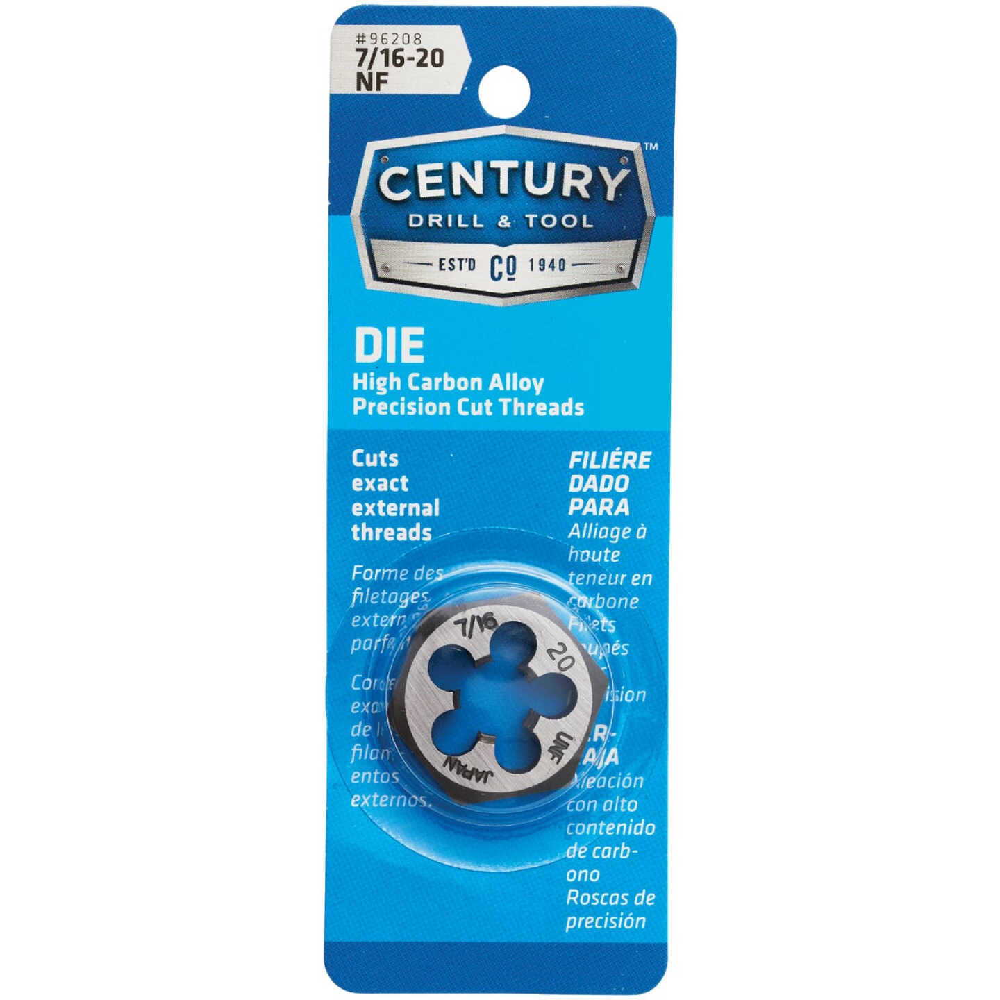 Century Drill & Tool 7/16-20 National Fine 1 In. Across Flats Fractional Hexagon Die Image 1