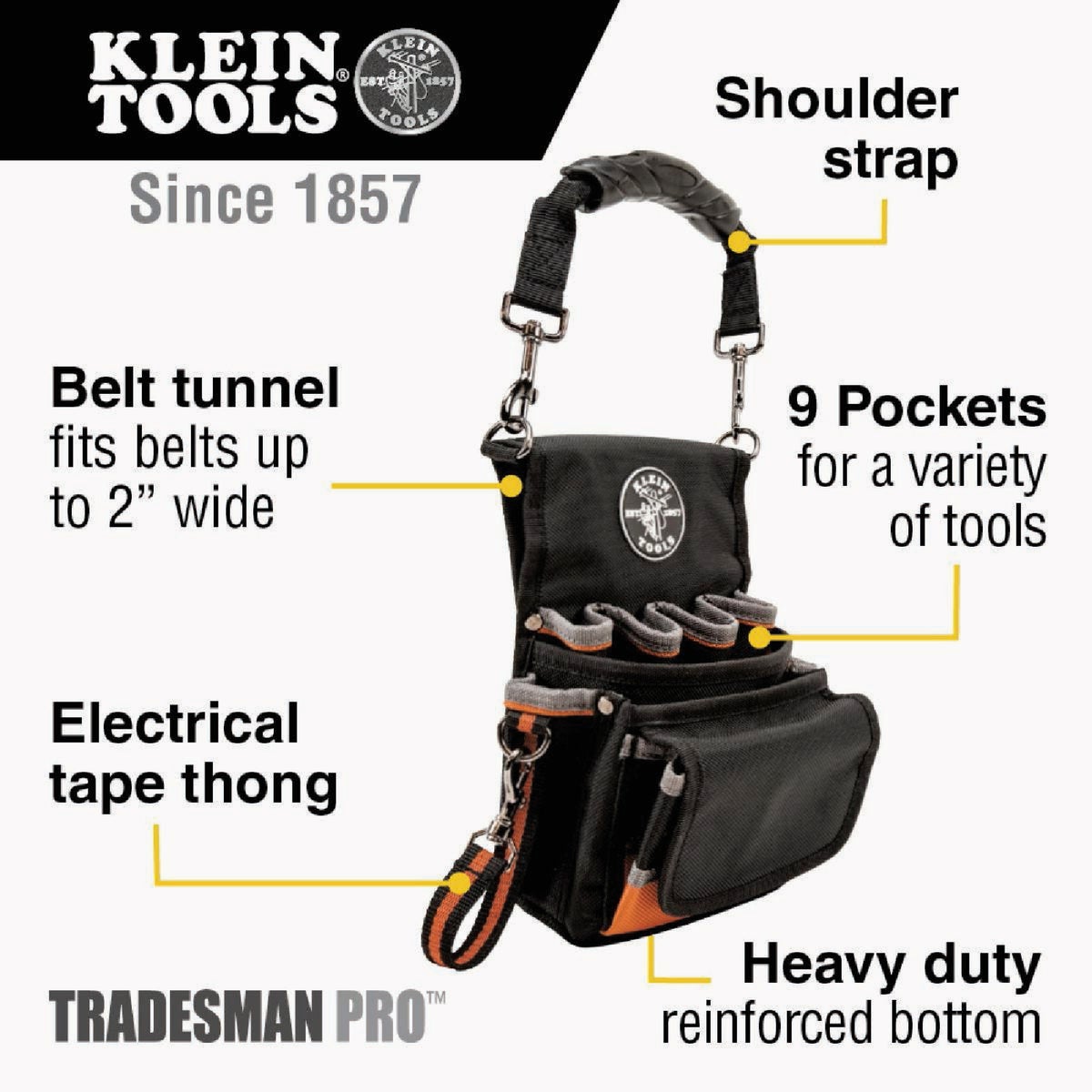 Klein Tradesman Pro 9-Pocket 9.5 In. x 7.5 In. x 9.5 In. Tool Pouch Image 2