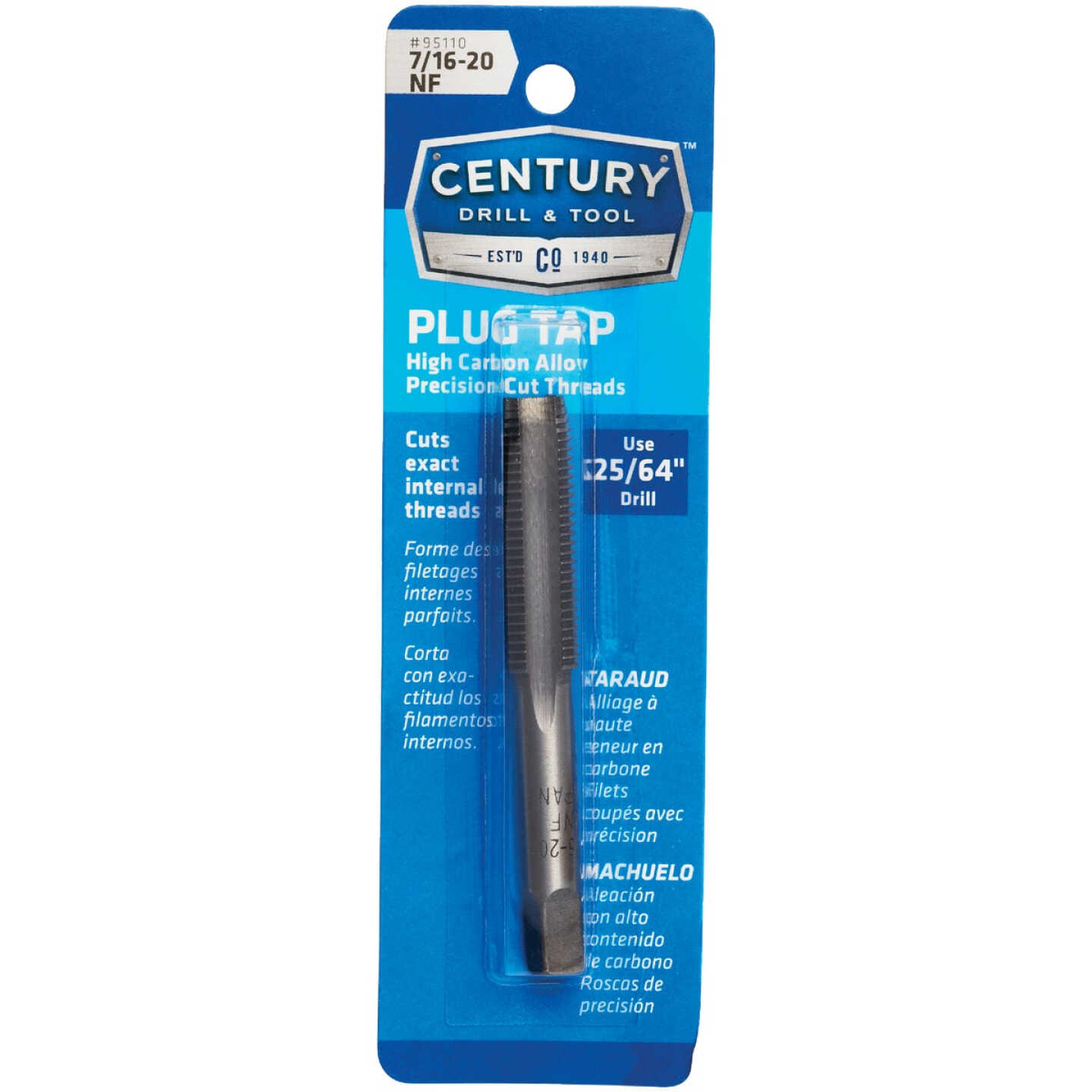 Century Drill & Tool 7/16-20 Carbon Steel National Fine Tap-Plug Image 1