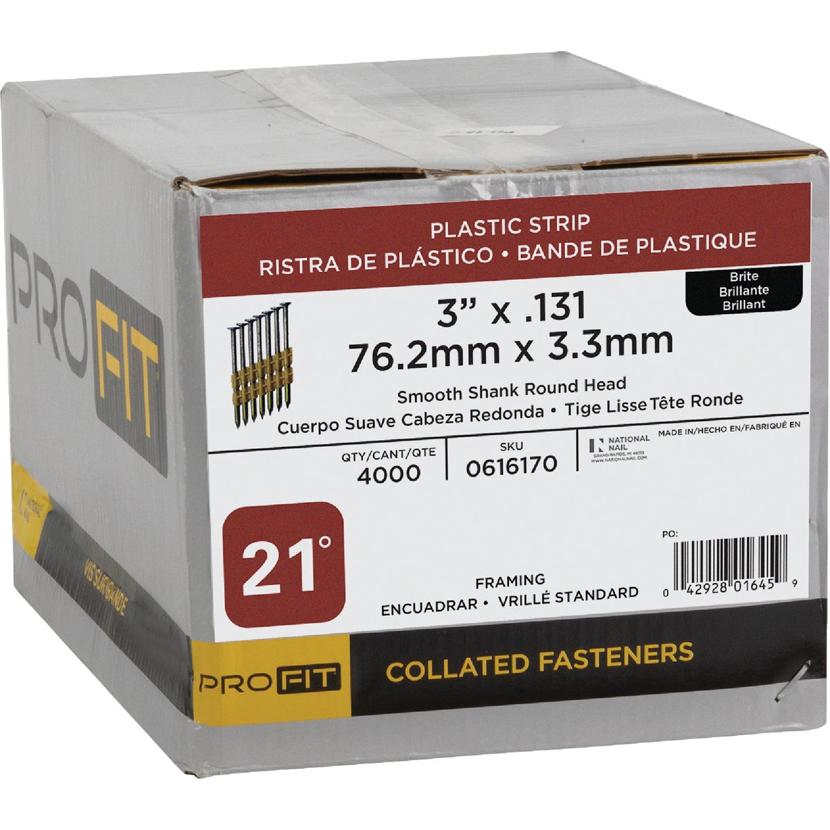 Pro-Fit 3 In. x 0.131 In. 21 Degree Plastic Strip Round Head Brite Framing Stick Nails (4000 Ct.) Image 2