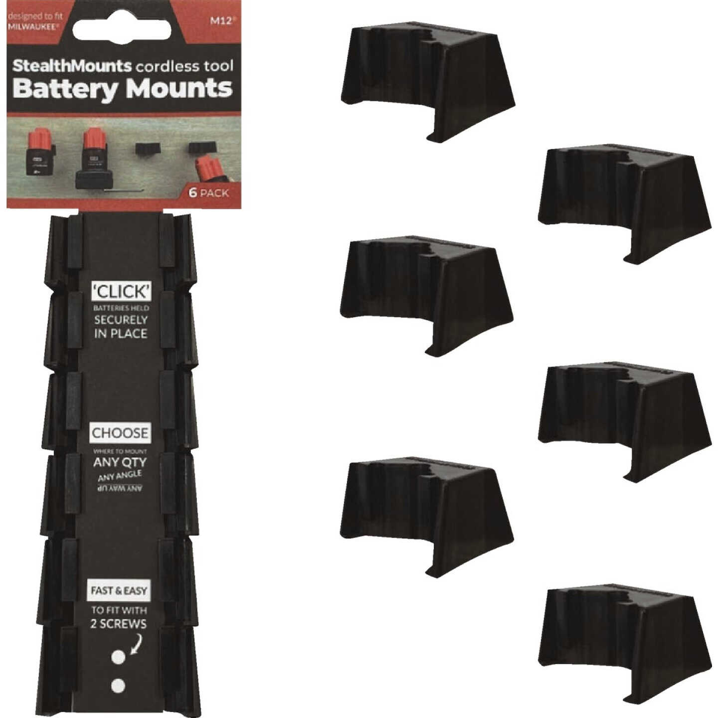 StealthMounts Battery Mounts for Milwaukee M12 (6-Pack) Image 1