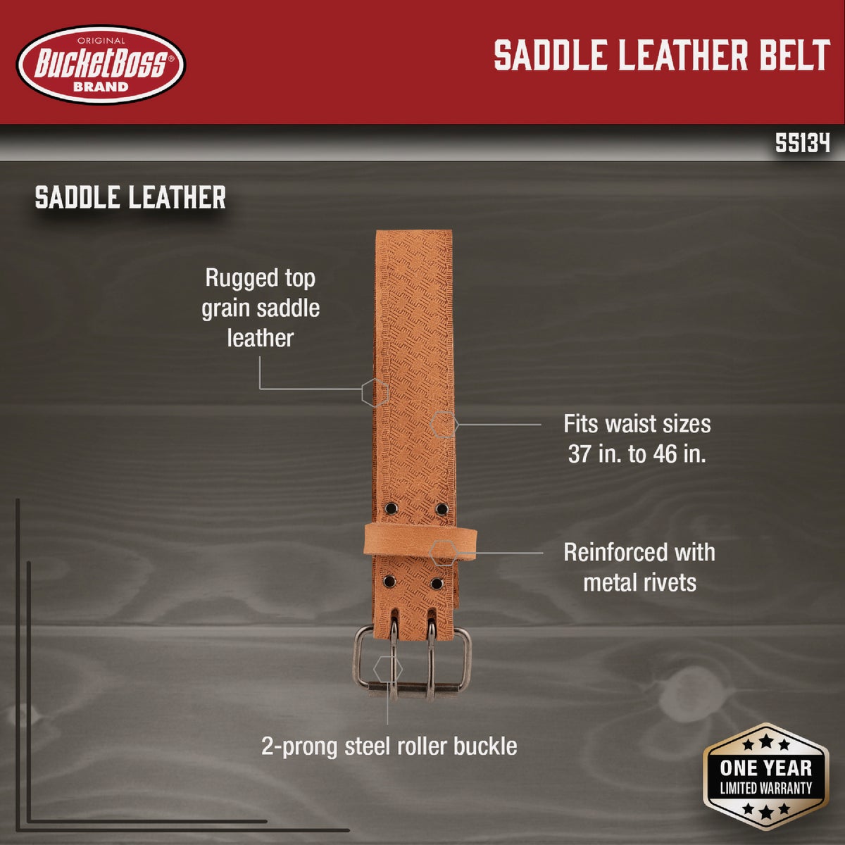 Bucket Boss Saddle Leather Belt Image 2