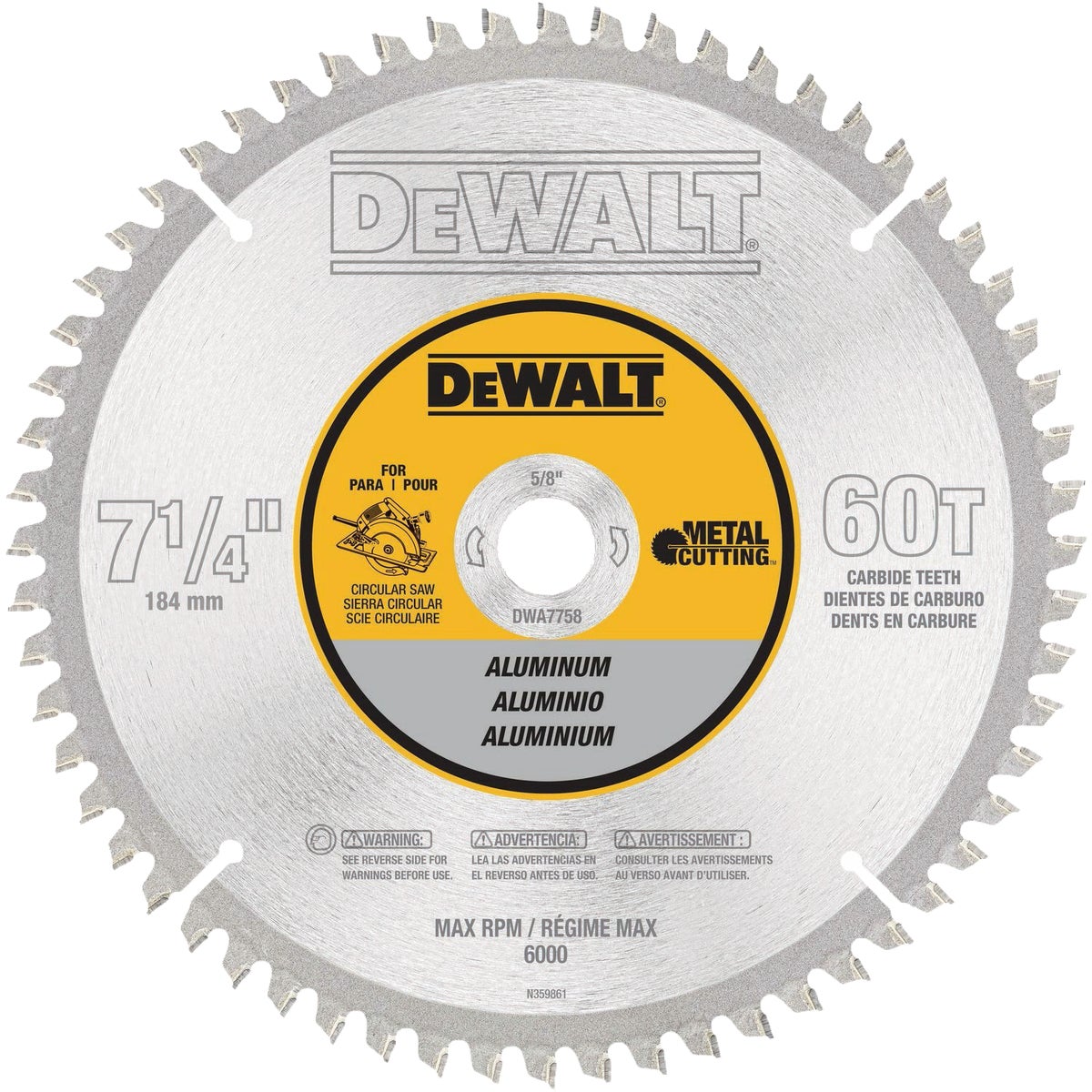DEWALT 7-1/4 In. 60-Tooth Metal Circular Saw Blade