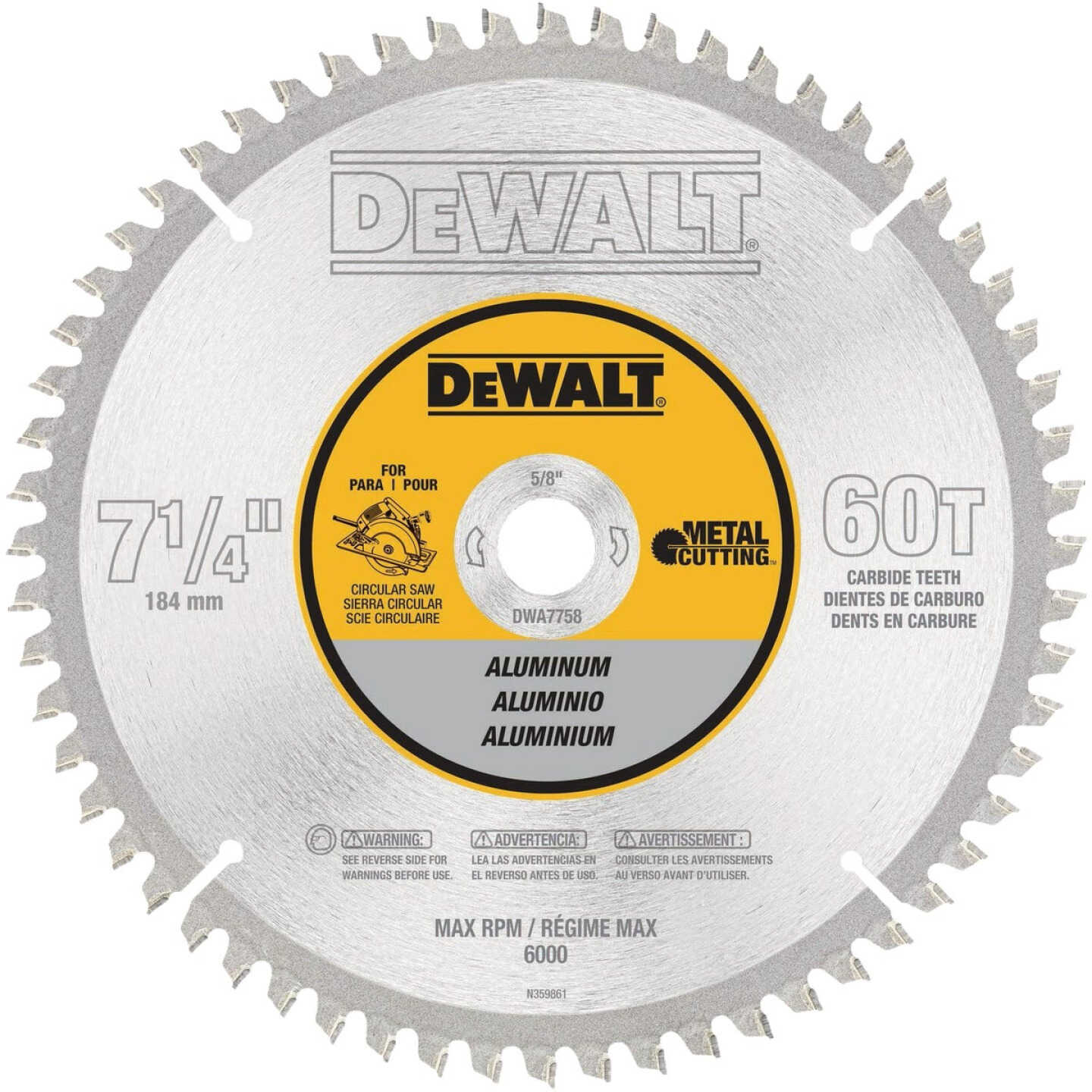 DEWALT 7-1/4 In. 60-Tooth Metal Circular Saw Blade Image 1