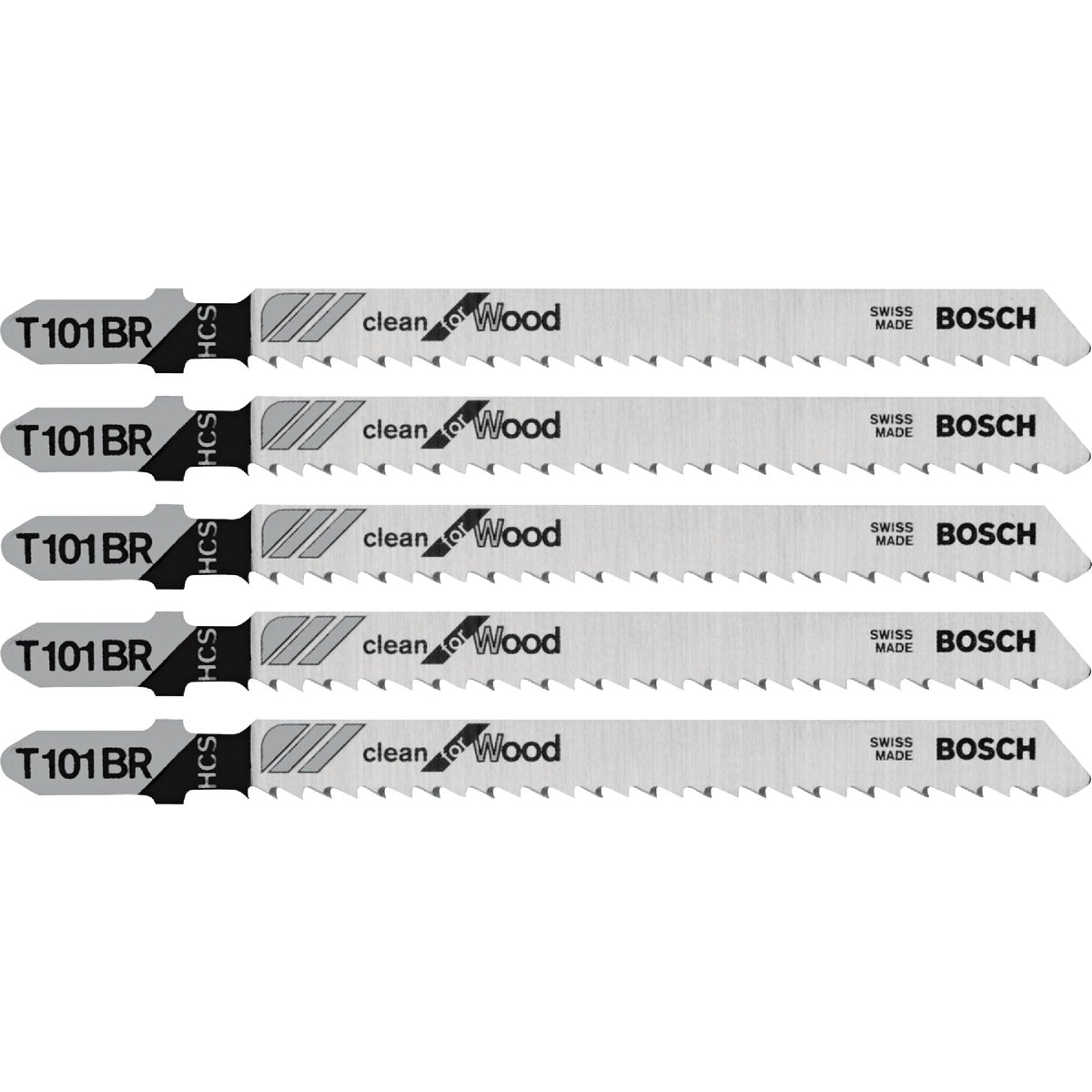 Bosch 4 In. x 10 TPI T-Shank HCS Reverse Cut Jig Saw Blade for Wood (5-Pack) Image 1