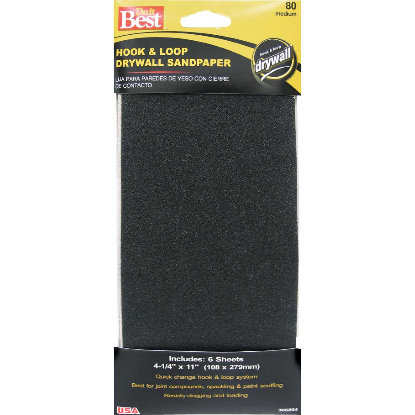 Do it Best 80 Grit 4-1/4 In. x 11 In. Hook and Loop Drywall Sandpaper (6-Pack) Image 1