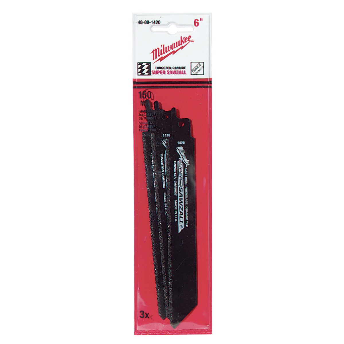 Milwaukee SAWZALL 6 In. Carbide Ceramic, Plaster, Masonry, Brick, Fiberglass Grit Edge Reciprocating Saw Blade (3-Pack) Image 2