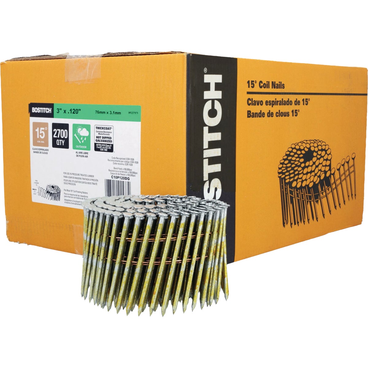 Bostitch 3 In. x 0.120 In. 15 Deg. Coil Framing Nails (2700-Count)