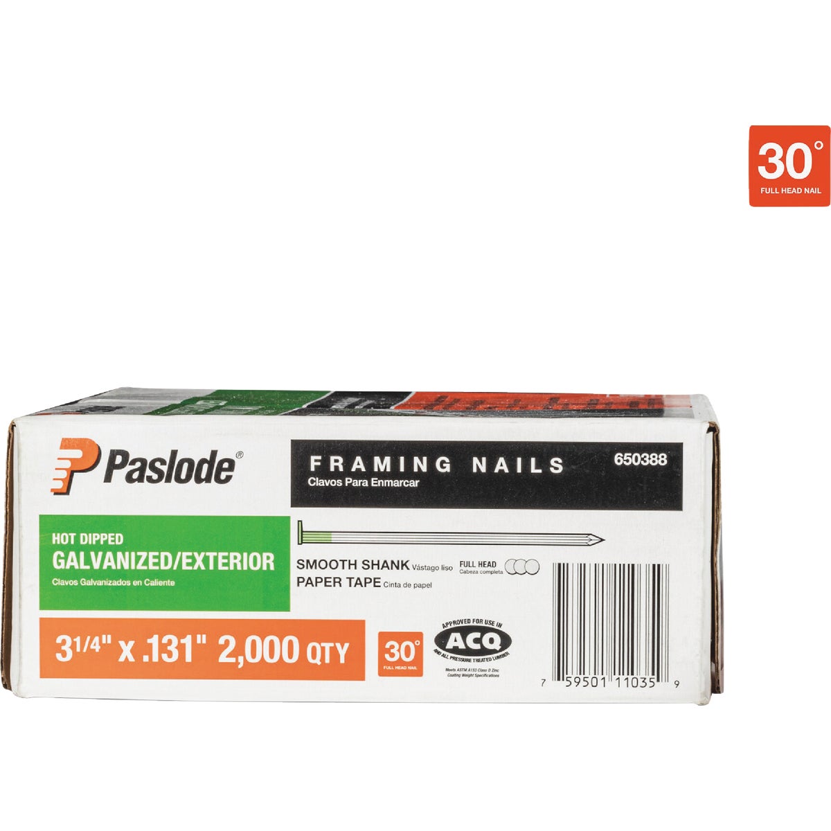 Paslode 3-1/4 In. x 0.113 In. 30 Degree Paper Tape Hot Dipped Galvanized Smooth Shank RounDrive Framing Nails (2000 Ct.) Image 1