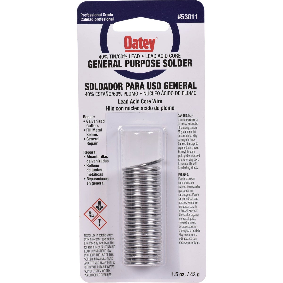 Oatey 1.5 Oz. 40/60 Acid Core Wire Solder