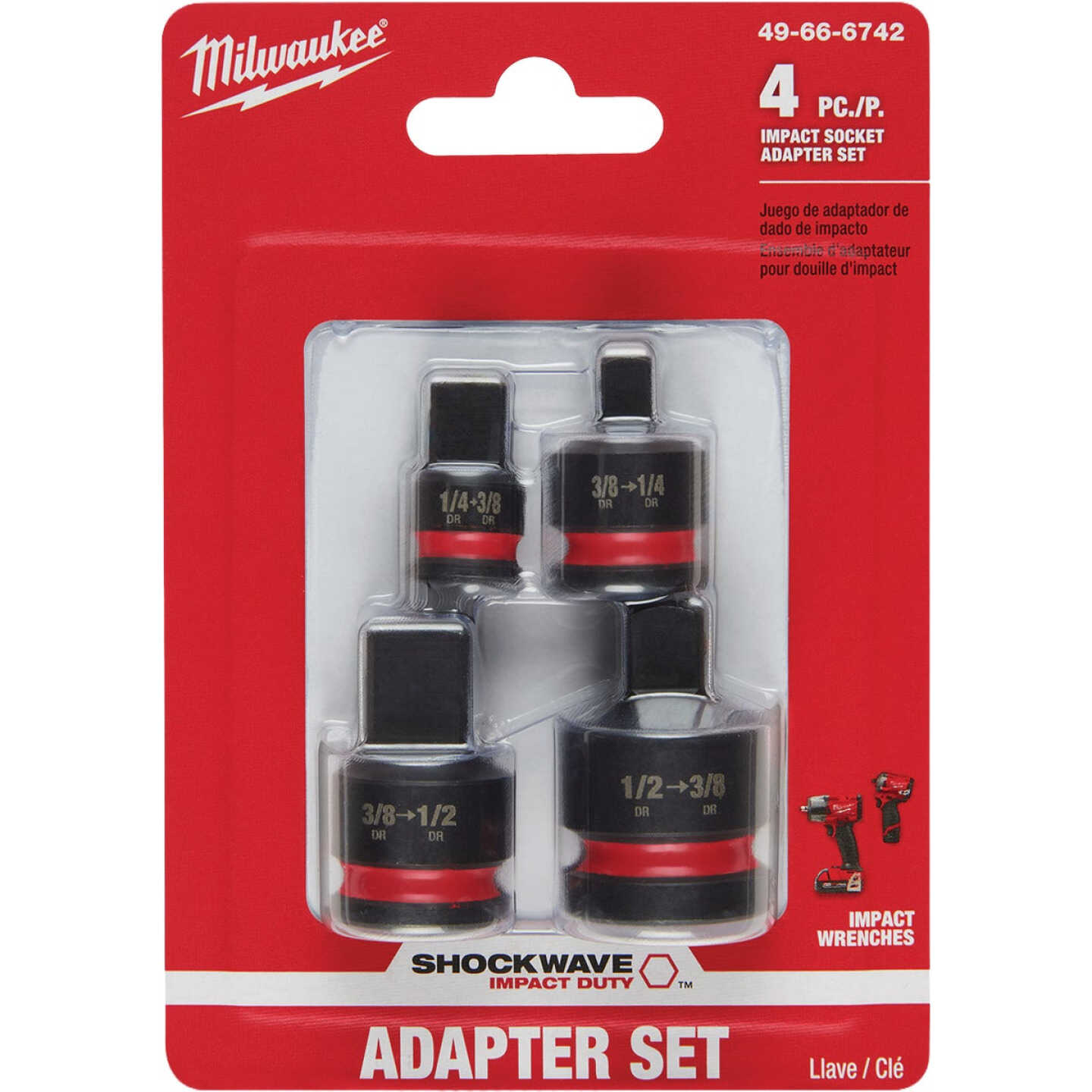 Milwaukee SHOCKWAVE 1/4 In. to 1/2 In. Impact Duty Socket Adapter Set (4-Piece) Image 3