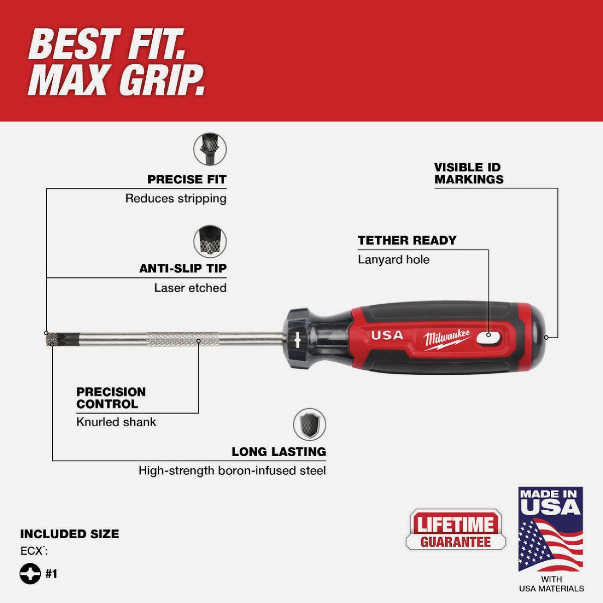 Milwaukee #1 x 4 In. ECX Cushion Grip Screwdriver (USA) Image 3
