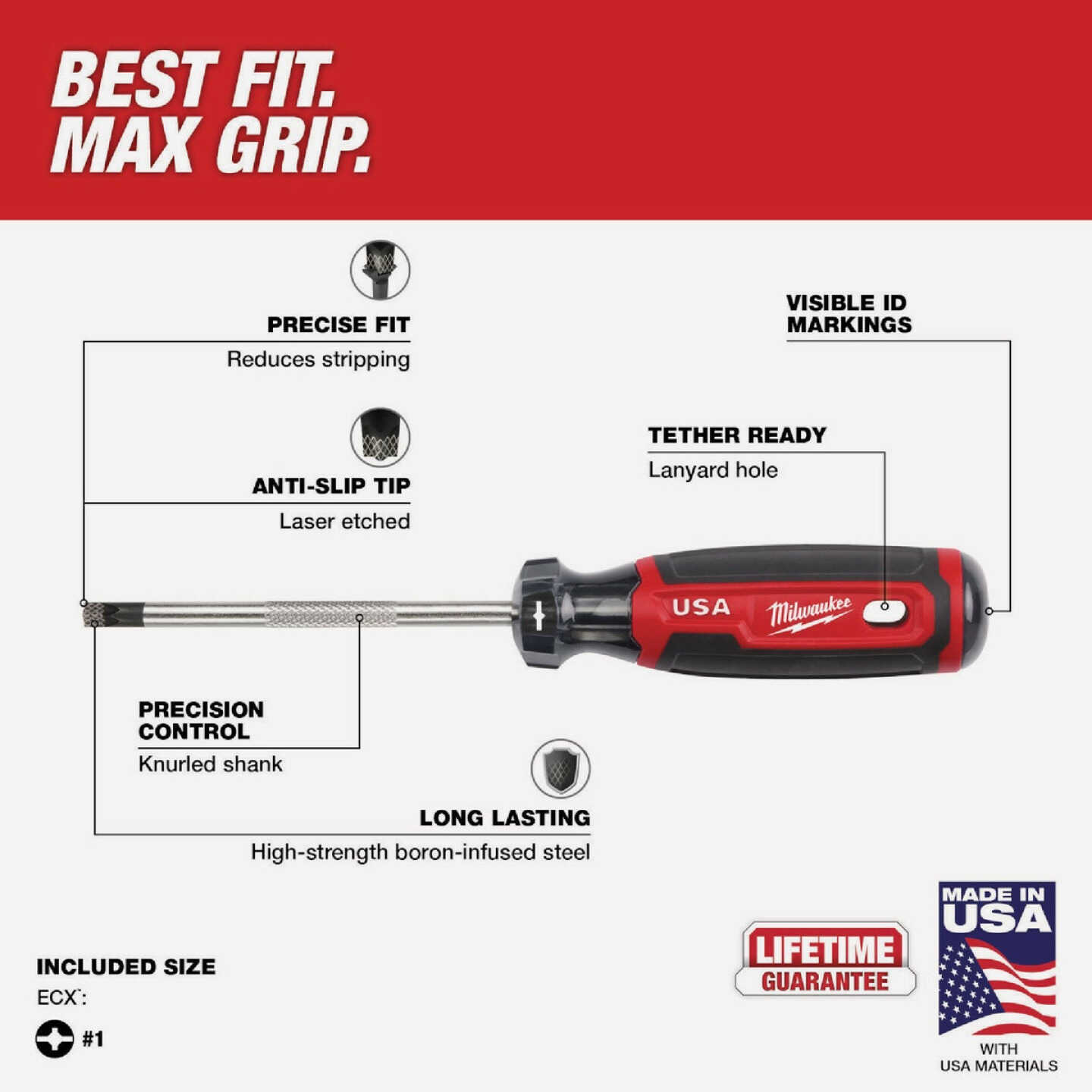 Milwaukee #1 x 4 In. ECX Cushion Grip Screwdriver (USA) Image 3