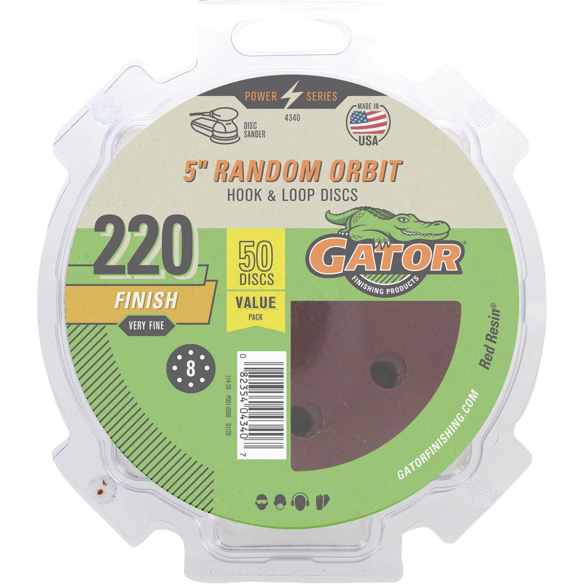 Gator 5 In. 8-Hole 220-Grit Hook & Loop Sanding Disc (50-Pack) Image 1