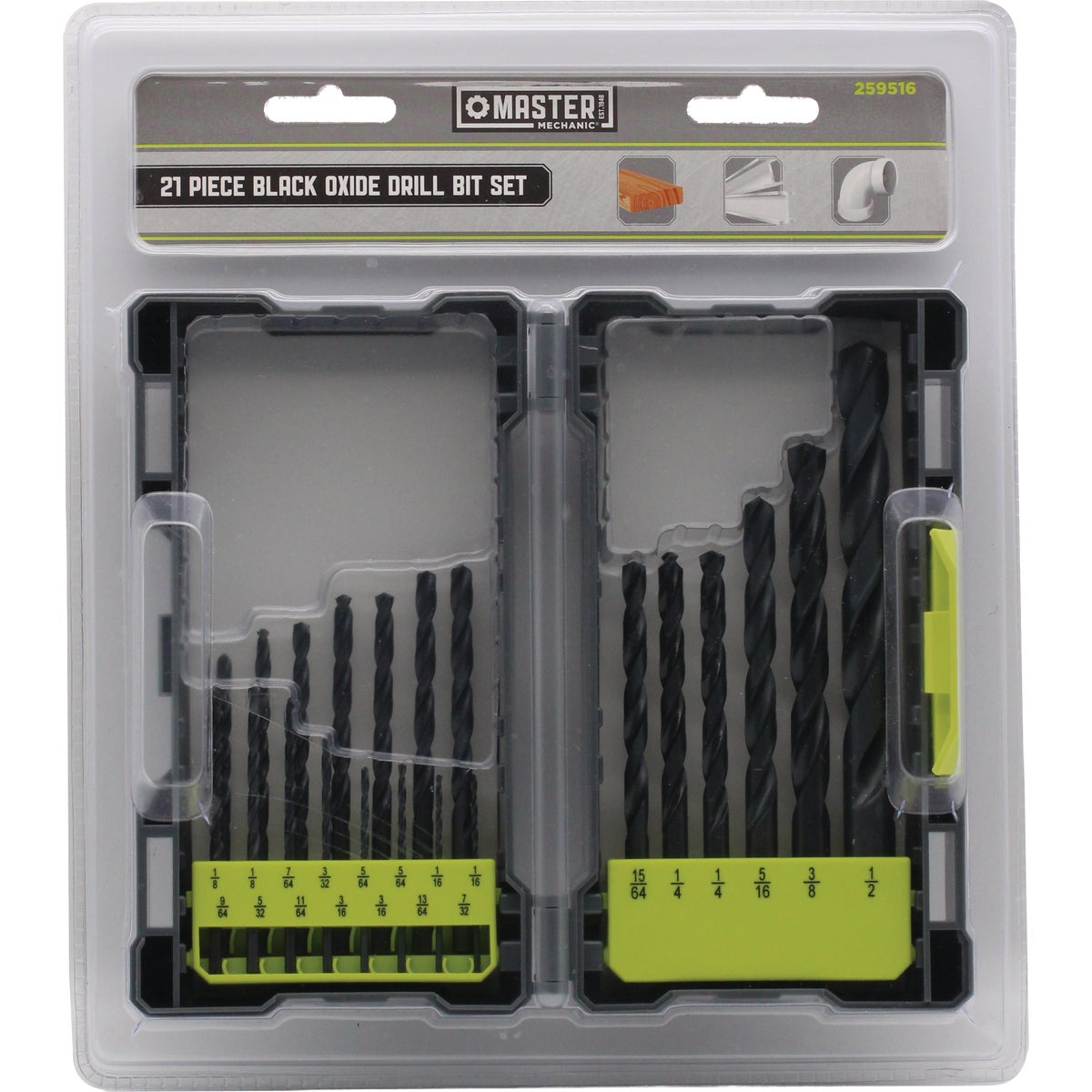 Master Mechanic Black Oxide Drill Bit Set (21-Piece)
