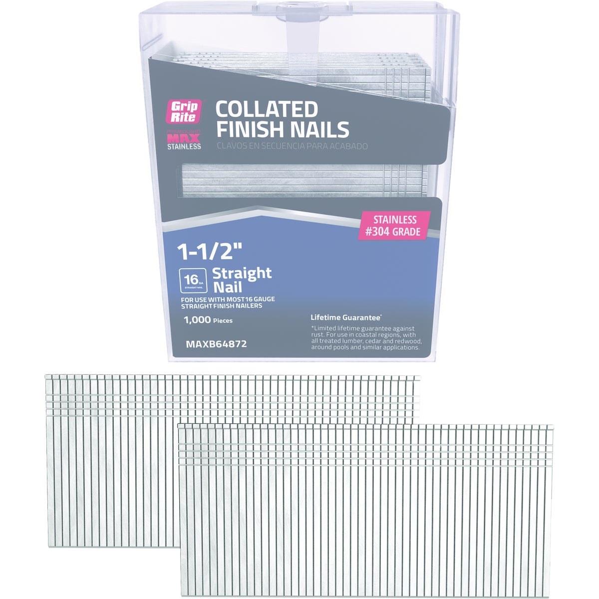 Grip-Rite 1-1/2 In. x 16 ga #304 Stainless Steel Straight Collated Finishing Nail (1000-Count)