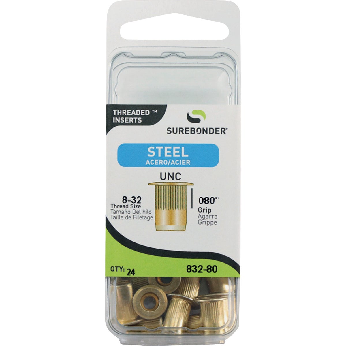 Surebonder 8-32 Steel Threaded Inserts (24-Pack)
