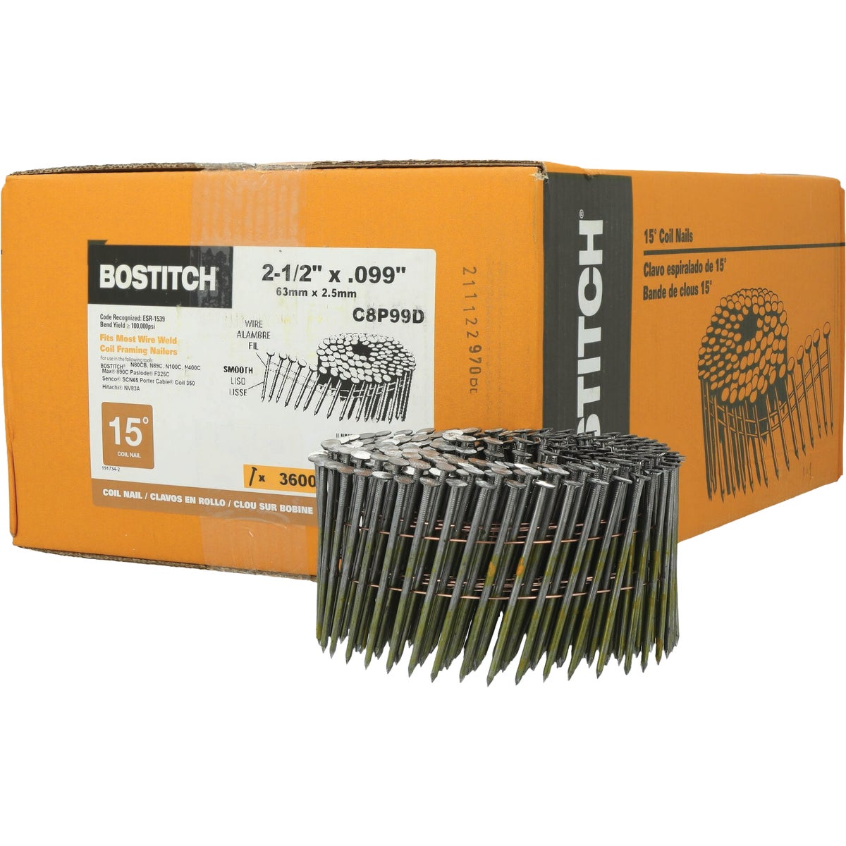 Bostitch 2-1/2 In. x 0.99 In. 15 Deg. Coil Framing Nails (3600-Count)