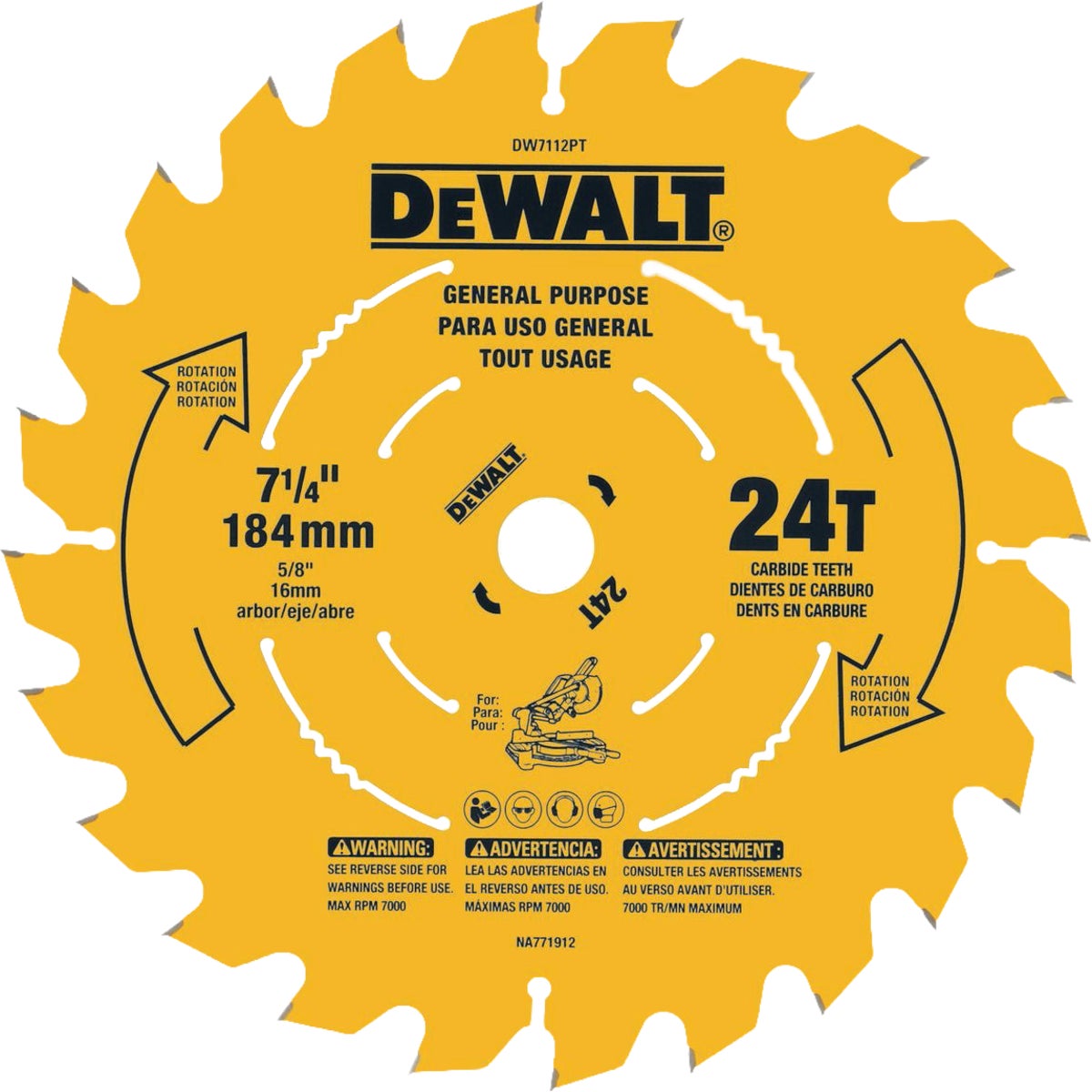 DEWALT 7-1/4 In. 24-Tooth Precision Trim Miter Saw Blade Image 1