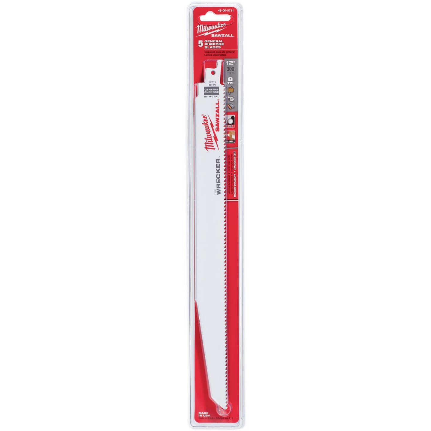 Milwaukee SAWZALL The WRECKER 12 In. 7/11 TPI Multi-Material Demolition Reciprocating Saw Blade (5-Pack) Image 2