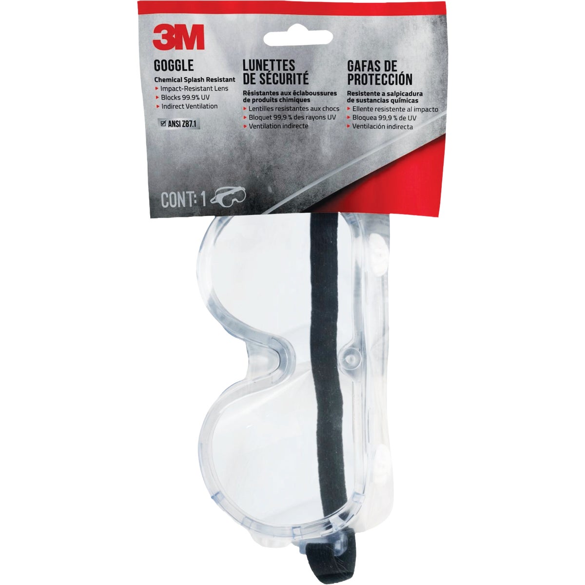 3M Clear Frame Chemical Splash Safety Goggles with Clear Lenses Image 3