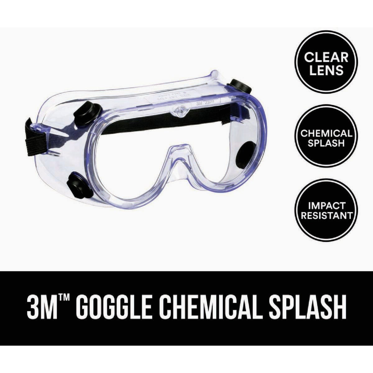 3M Clear Frame Chemical Splash Safety Goggles with Clear Lenses Image 2