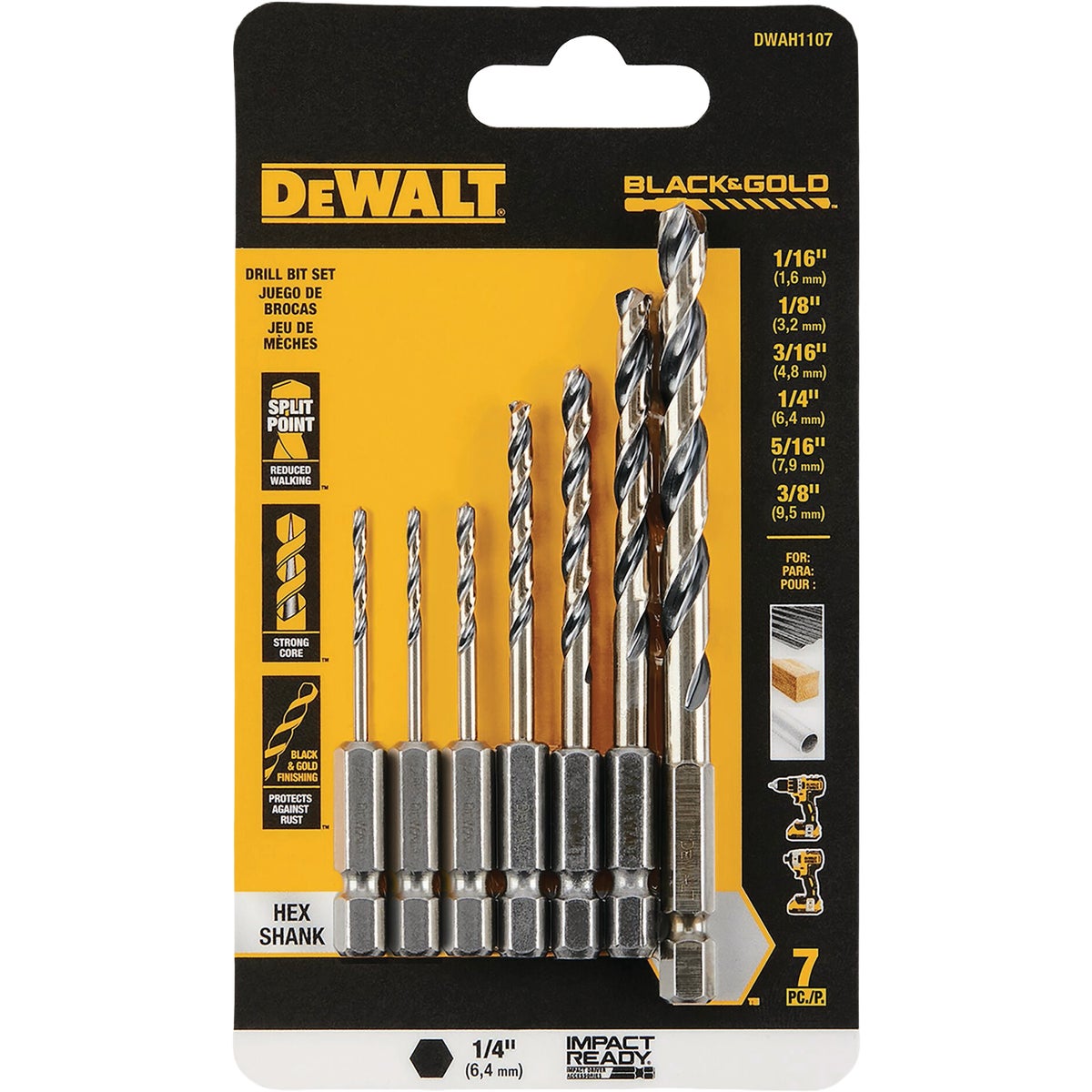 DEWALT Black & Gold Impact Ready Metal Drill Bit Set (7-Piece)