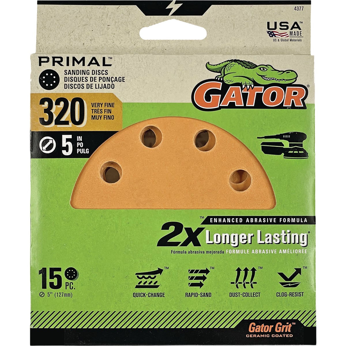 Gator 5 In. 8-Hole 320-Grit Hook & Loop Sanding Disc (15-Pack)
