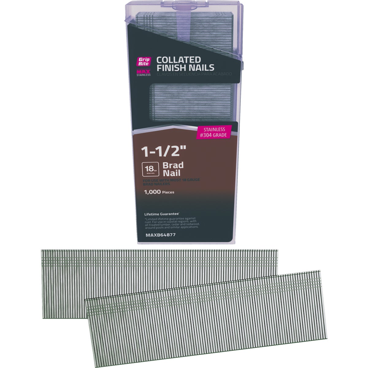 Grip-Rite 1-1/2 In. x 18 ga #304 Stainless Steel Collated Brad Nail (1000-Count)