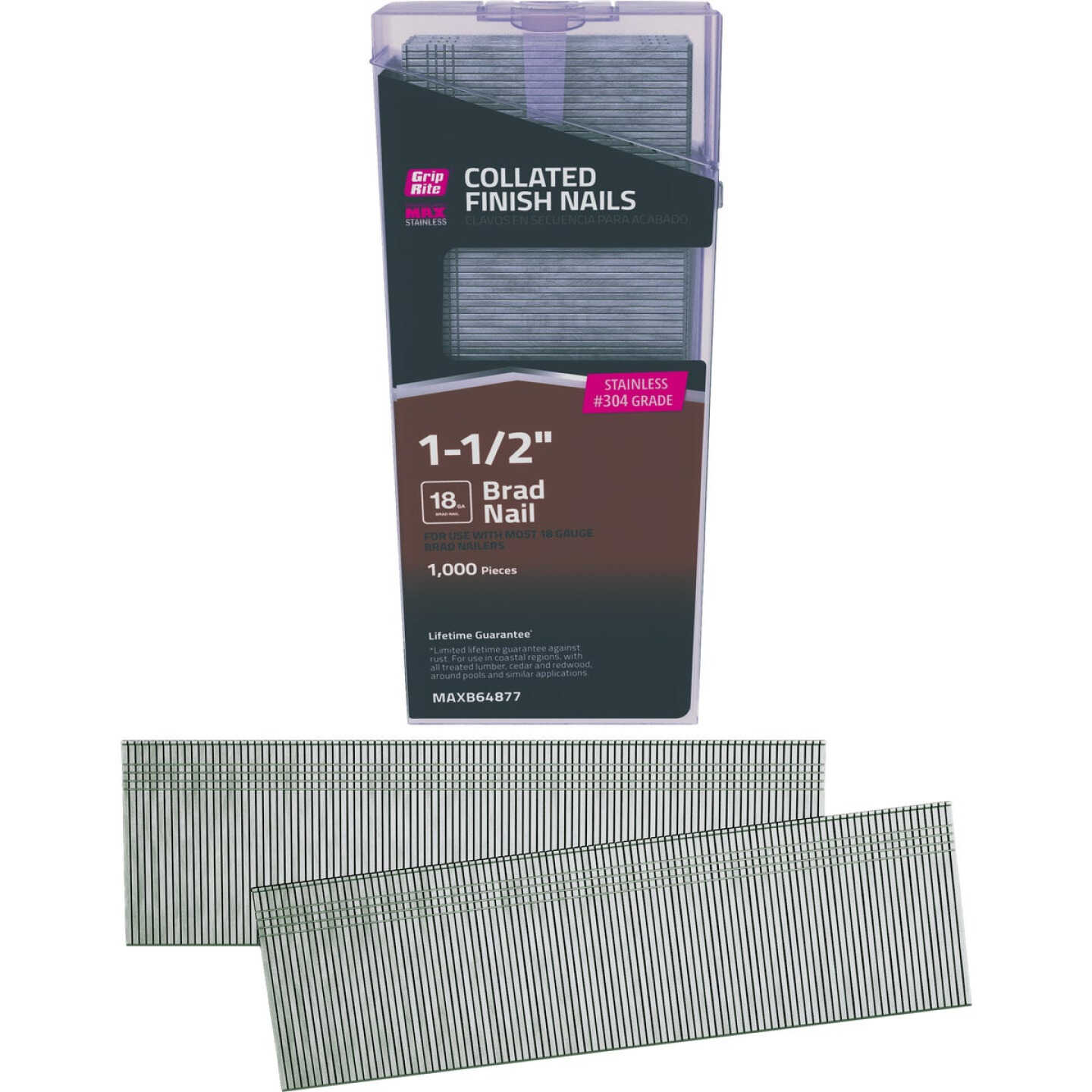 Grip-Rite 1-1/2 In. x 18 ga #304 Stainless Steel Collated Brad Nail (1000-Count) Image 1