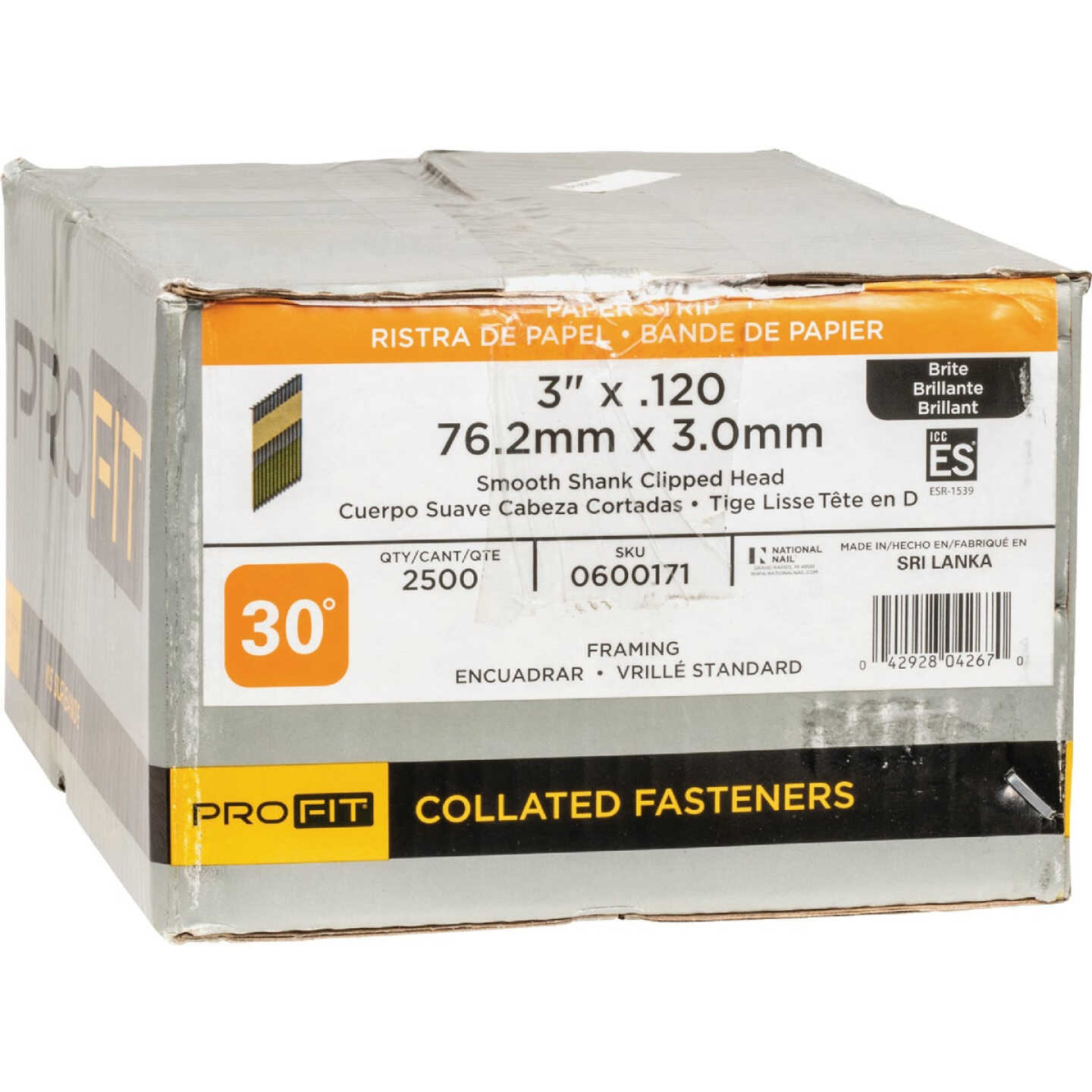 Pro-Fit 3 In. x 0.120 30 Degree Paper Tape Smooth Shank Clipped Head Brite Framing Stick Nails (2500 Ct.) Image 2