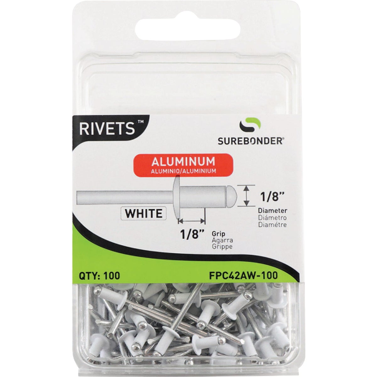 Surebonder 1/8 In. x 1/8 In. White Aluminum Rivet (100-Pack)