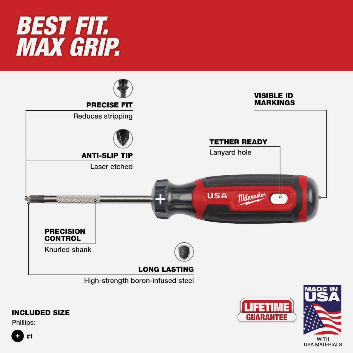Milwaukee #1 x 3 In. Phillips Screwdriver with Cushion Grip Image 3