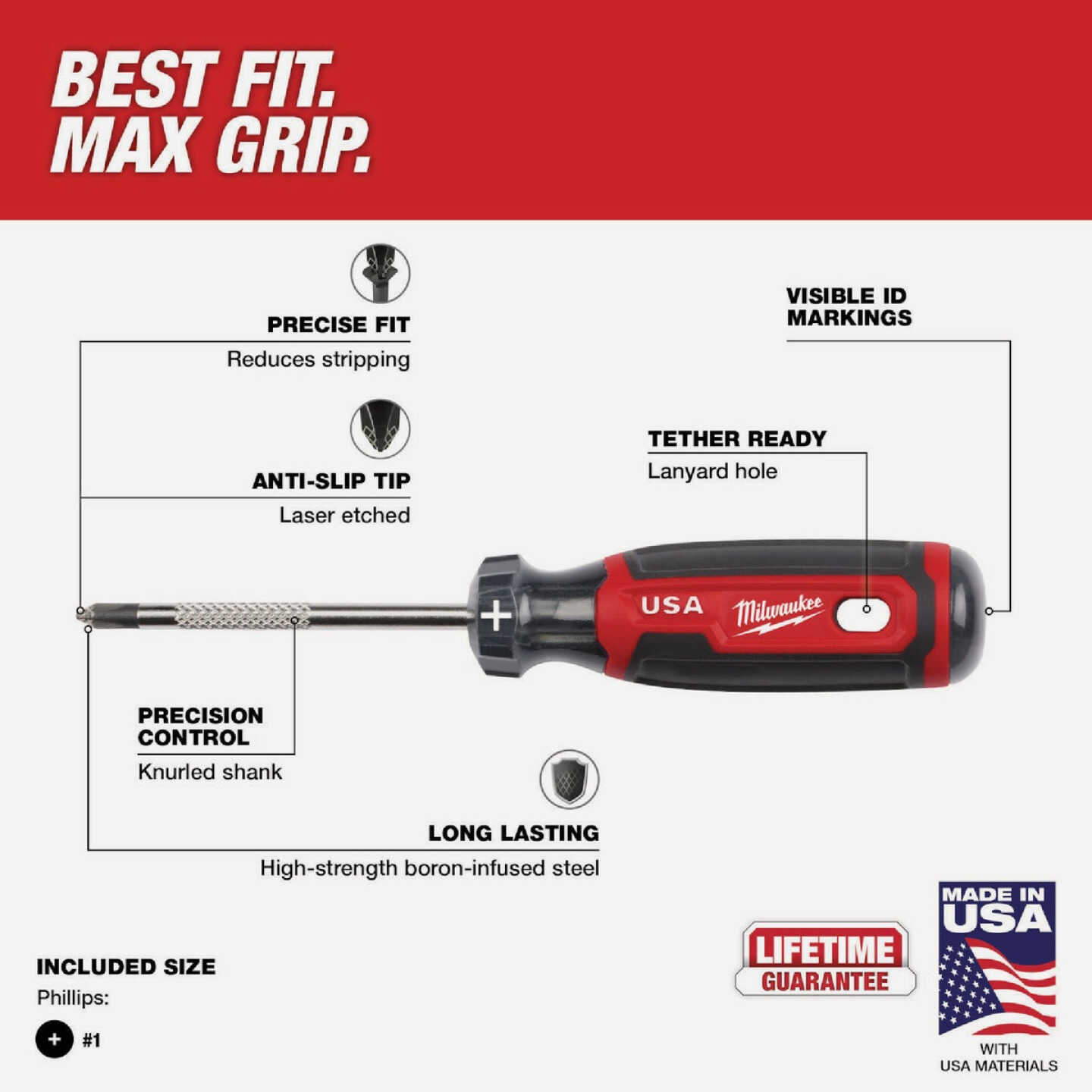 Milwaukee #1 x 3 In. Phillips Screwdriver with Cushion Grip Image 3