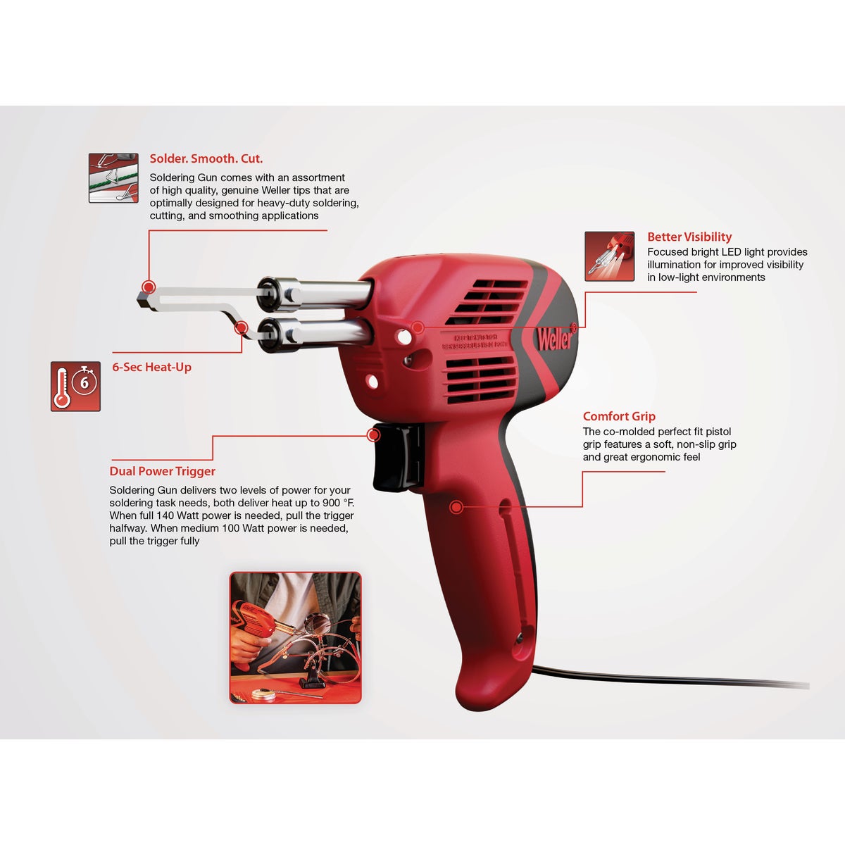 Weller 120V 140/100W Dual Heat Universal Soldering Gun Kit Image 3
