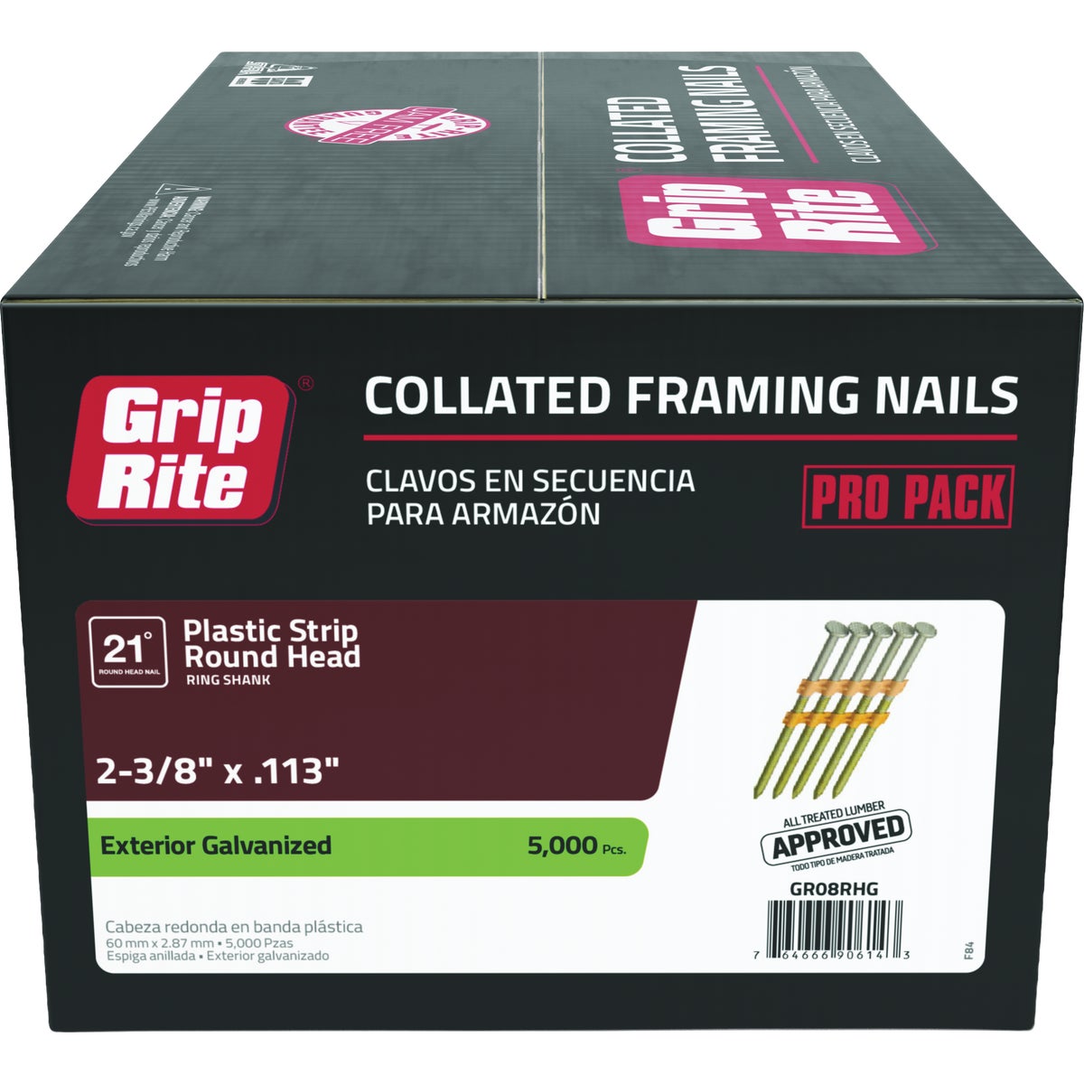 Grip-Rite 2-3/8 In. x 0.113 In. 21 Deg. Hot Galvanized Round Head Ring Shank Plastic Strip Collated Framing Nail (5000-Count) Image 1