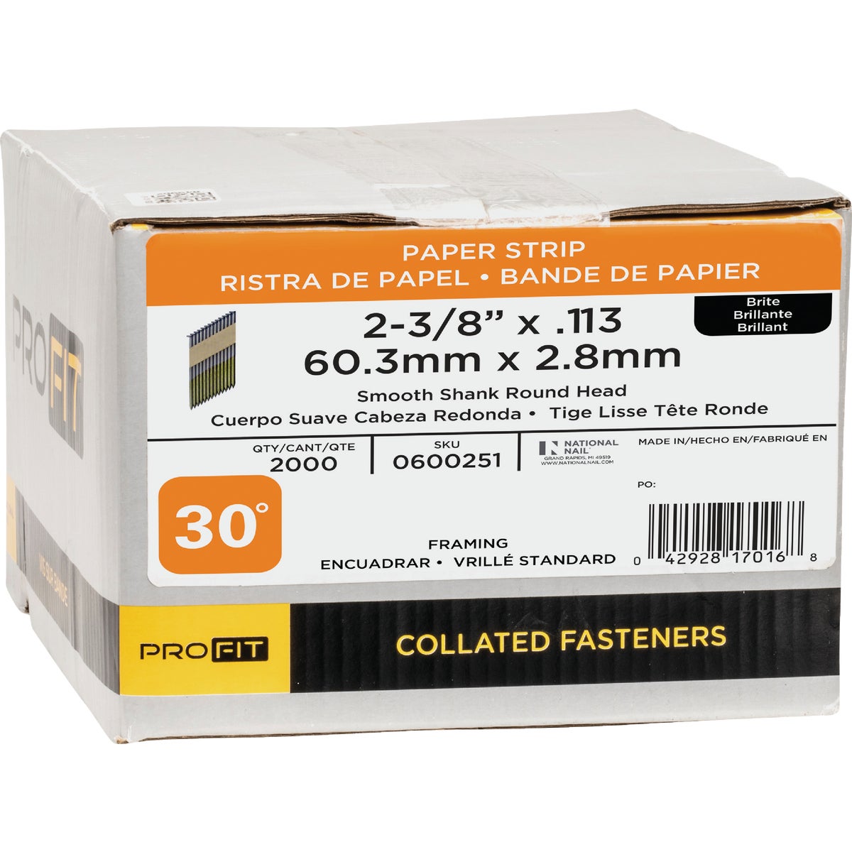 Pro-Fit 2-3/8 In. x 0.113 In. 30 Degree Paper Tape Smooth Shank Round Head Brite Framing Stick Nails (2000 Ct.) Image 2