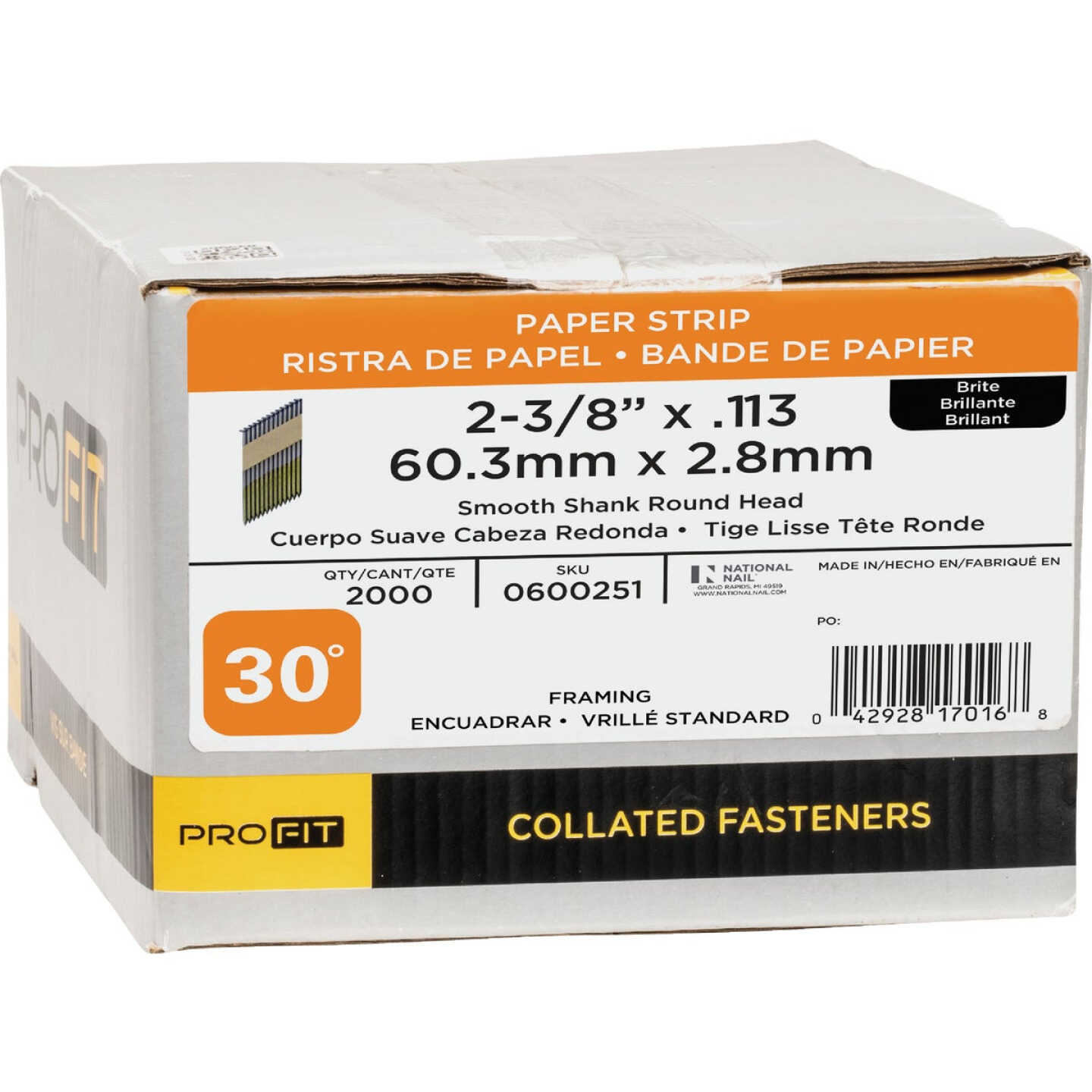 Pro-Fit 2-3/8 In. x 0.113 In. 30 Degree Paper Tape Smooth Shank Round Head Brite Framing Stick Nails (2000 Ct.) Image 2