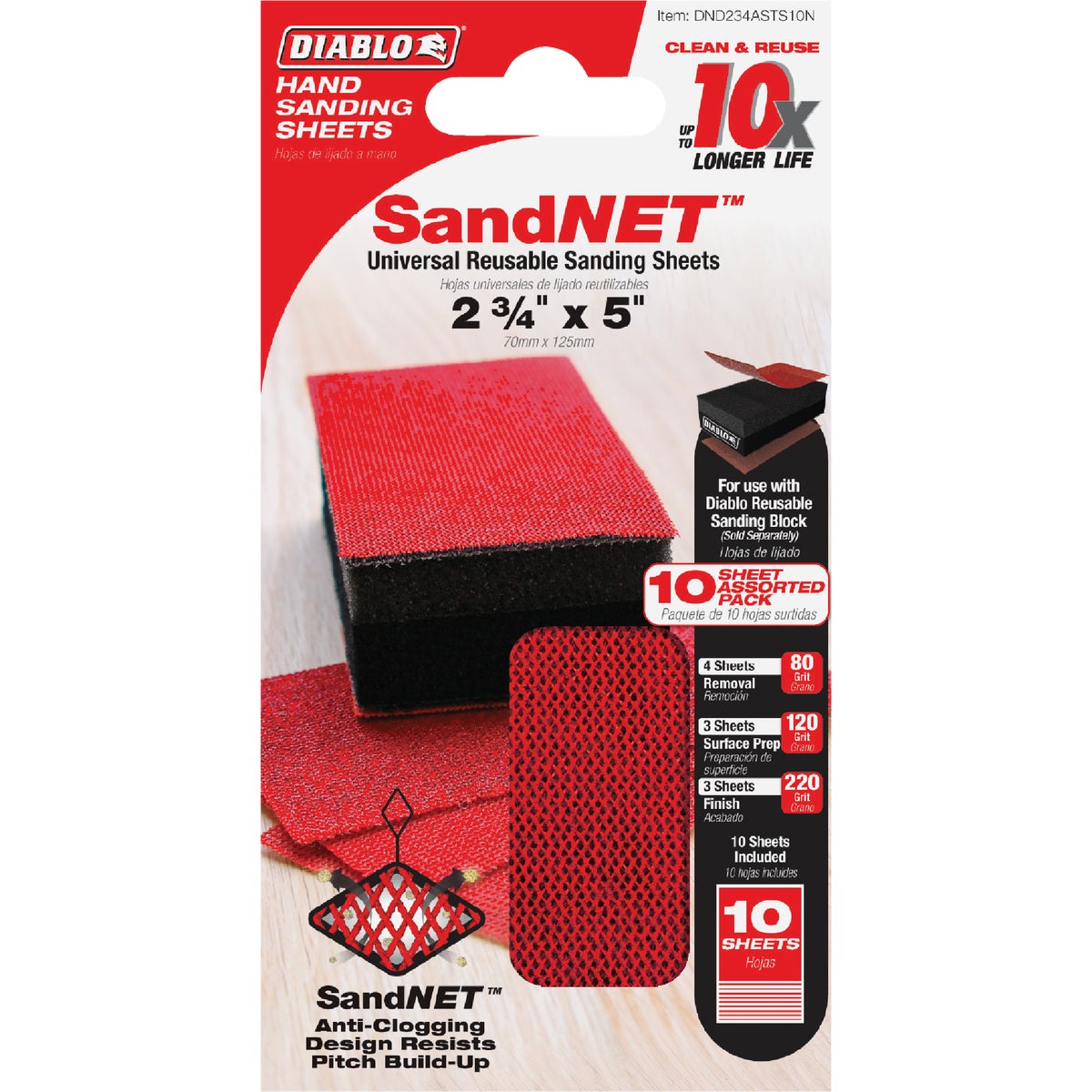 Diablo SandNET 2-3/4 In. x 5 In. 80/120/220-Grit Reusable Hand Sander Refill Sheets (10-Pack)