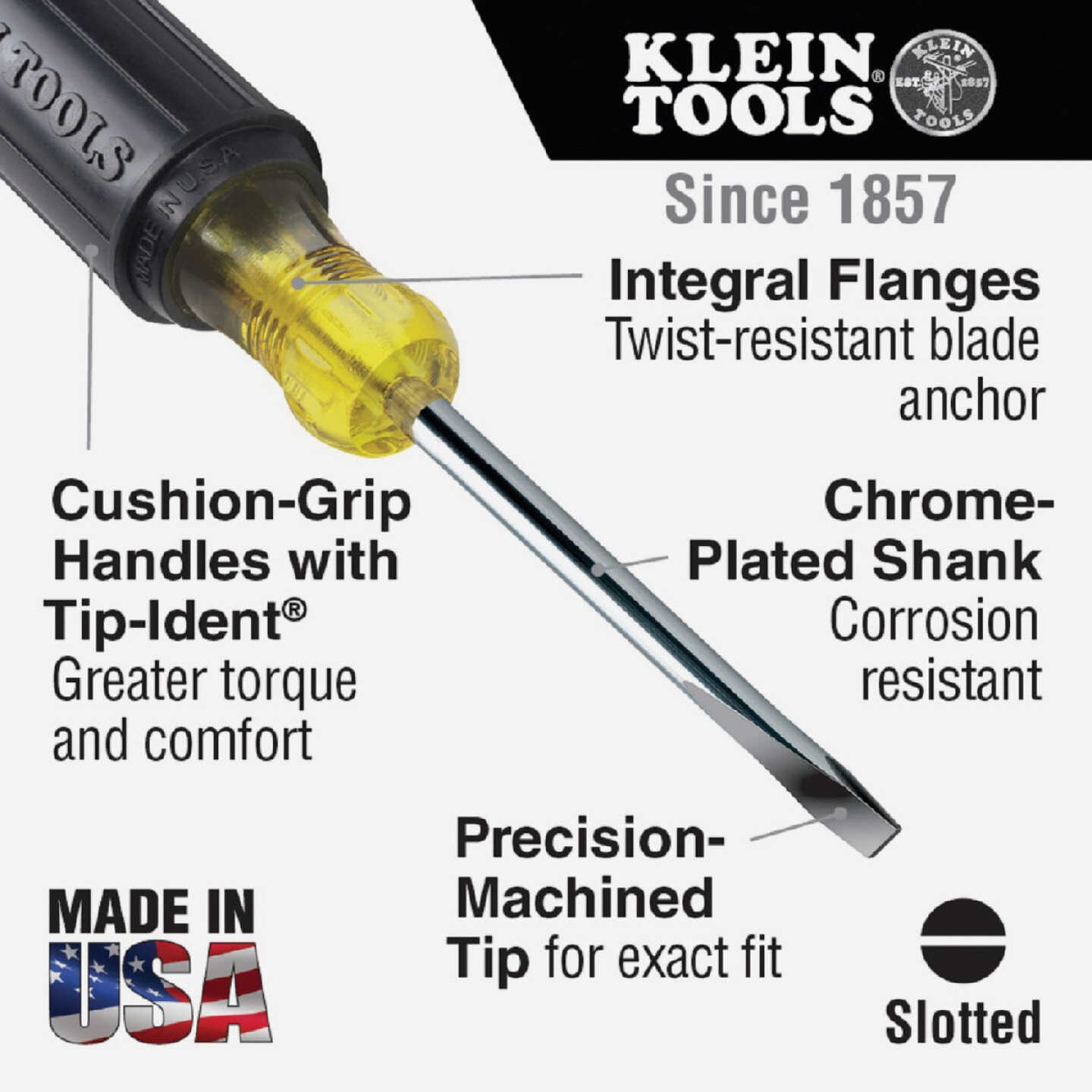 Klein 3/16 In. x 3 In. Cabinet-Tip Slotted Screwdriver Image 2