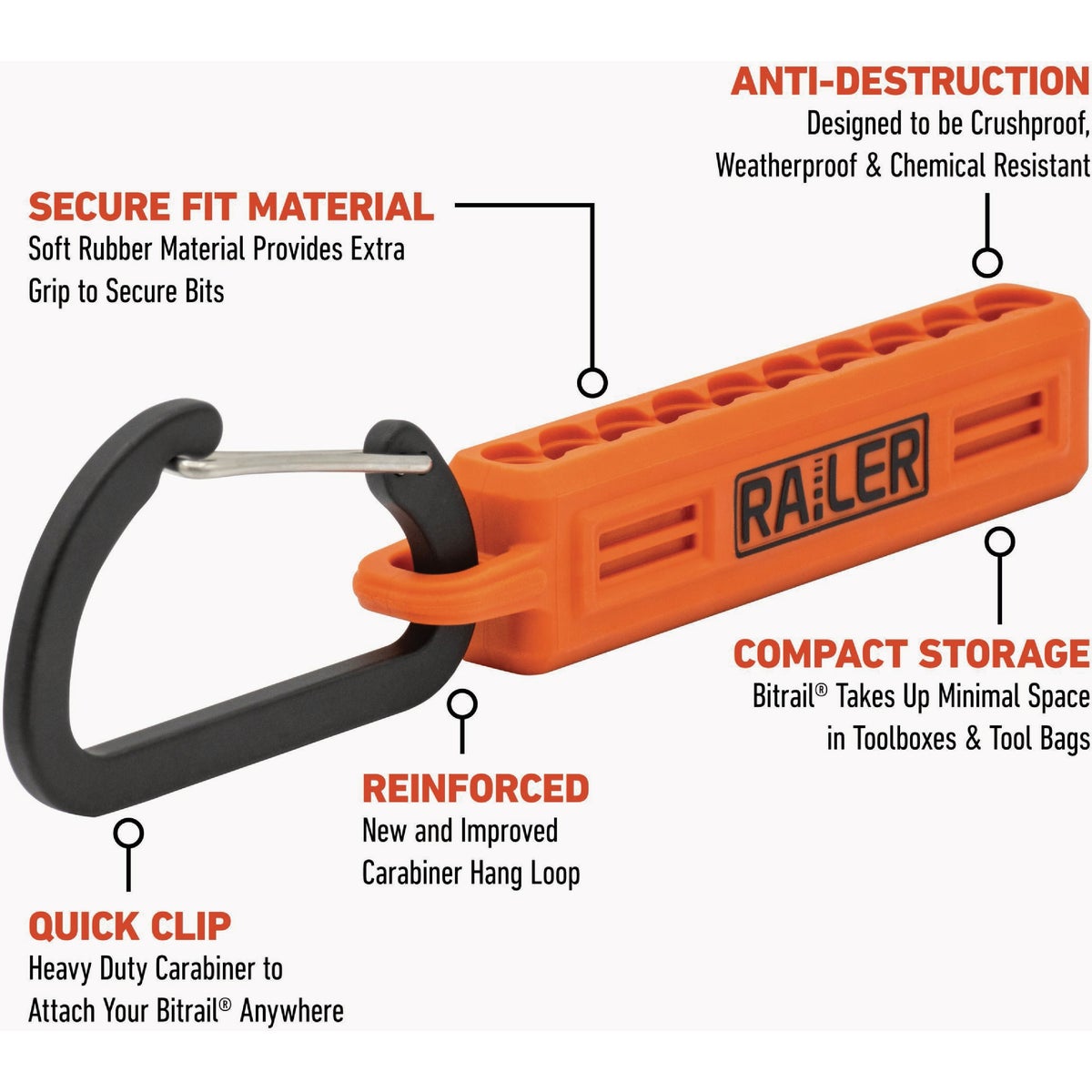 Railer 10-Hole Bitrail Orange Bit Holder Storage Organizer with Carabiner Image 2