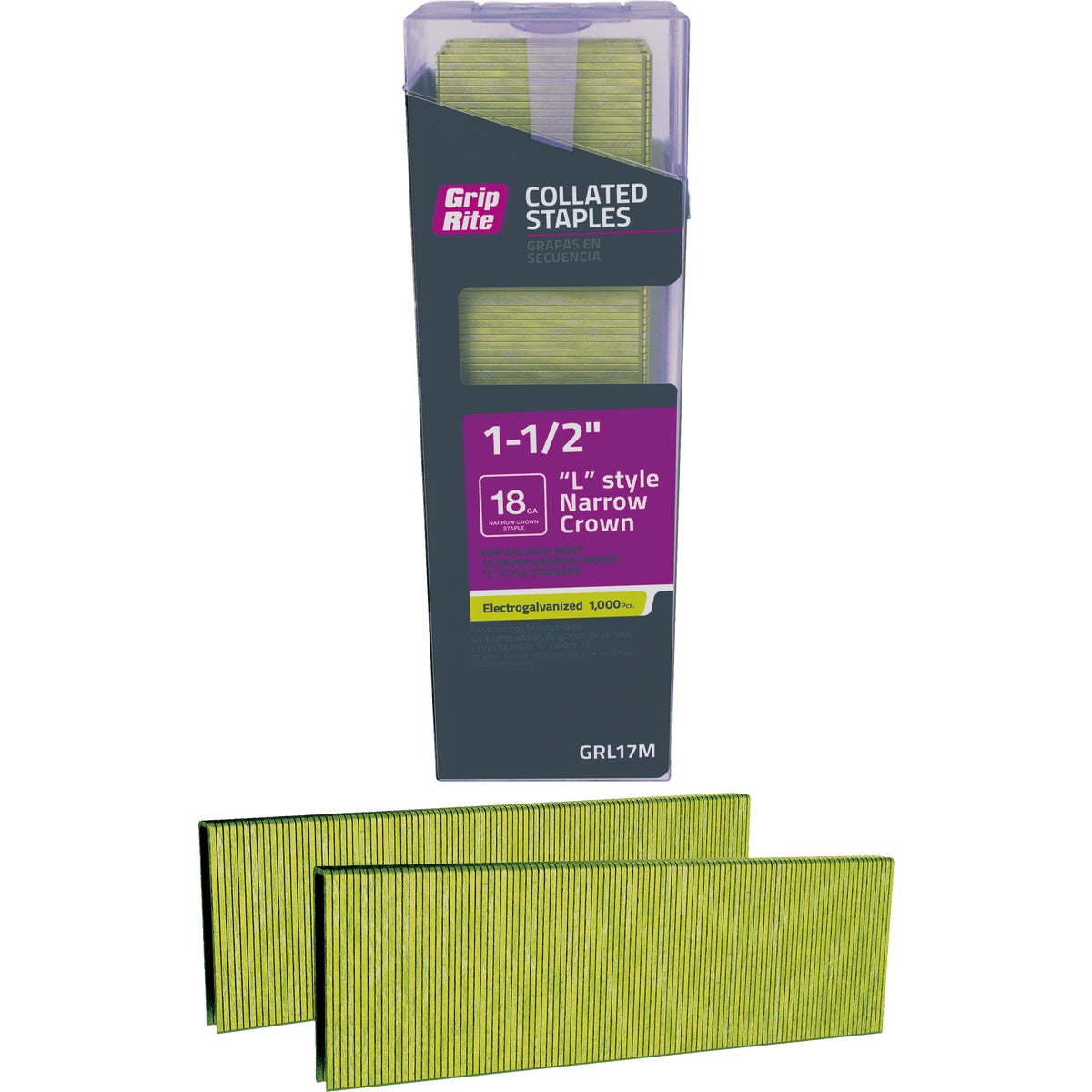 Grip-Rite 1/4 In. x 1-1/2 In. 18 ga Electrogalvanized L-Style Collated Narrow Crown Staple (1000-Count)