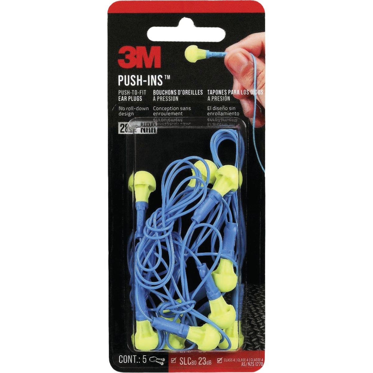 3M Push-Ins Corded Earplugs (5-Pair)